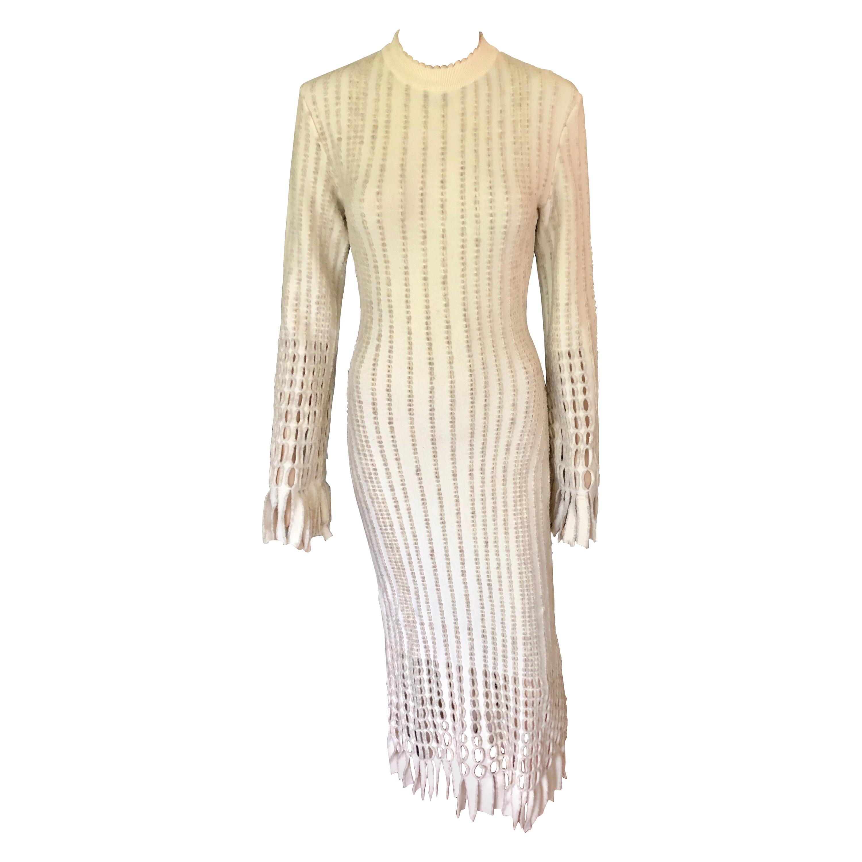 Azzedine Alaia 1990's Vintage Knit Fringed Laser Cut Midi Dress