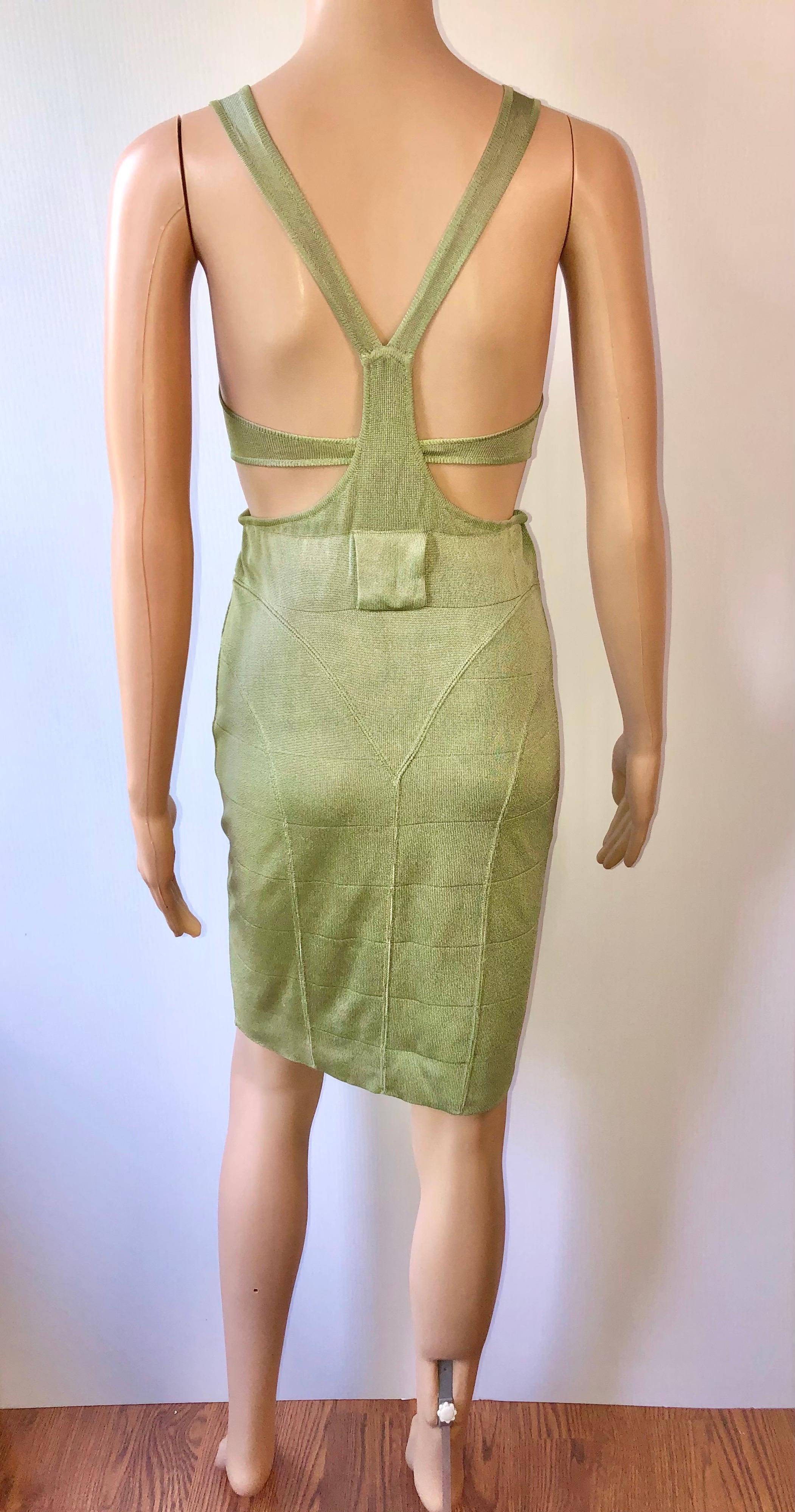 Azzedine Alaia 1985 Vintage Plunged Cutout Bodycon Green Dress Size M