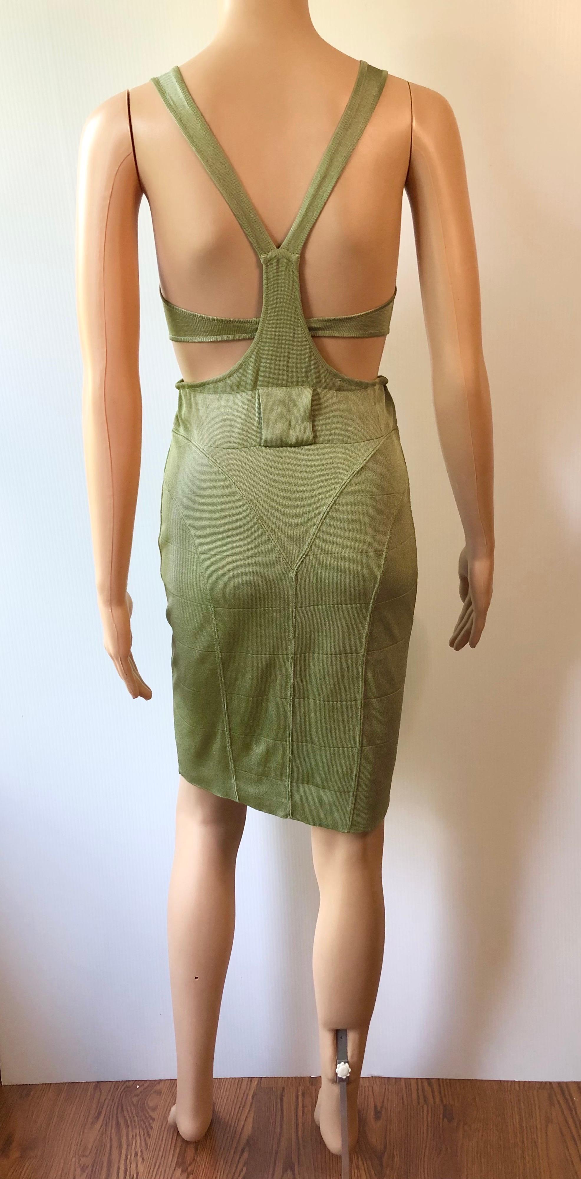 Azzedine Alaia S/S 1985 Vintage Plunged Cutout Bodycon Green Dress For Sale 1