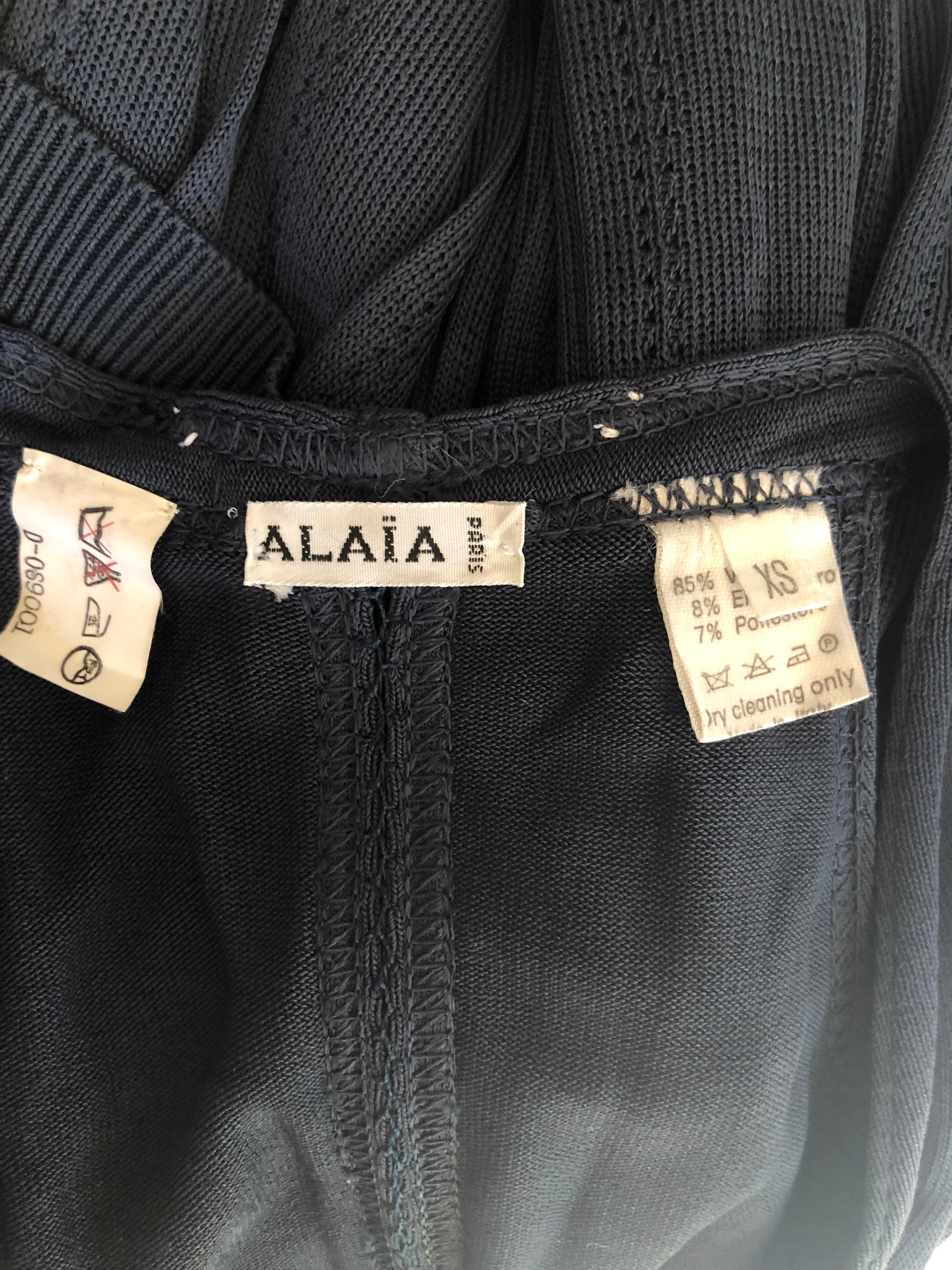 Azzedine Alaia S/S 1988 Vintage Plunging Semi-Sheer Midi Dress In Excellent Condition For Sale In Naples, FL