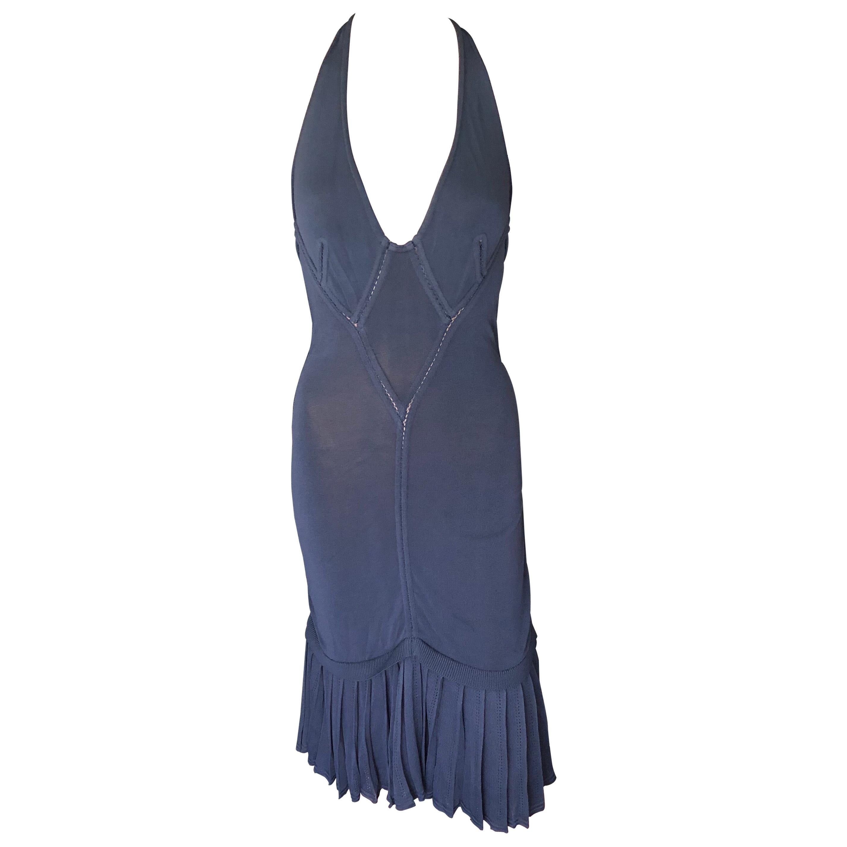 Azzedine Alaia S/S 1988 Vintage Plunging Semi-Sheer Midi Dress For Sale