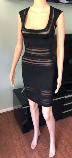 Azzedine Alaia c. 1993 Vintage Semi-Sheer Knit Bodycon Dress Nero