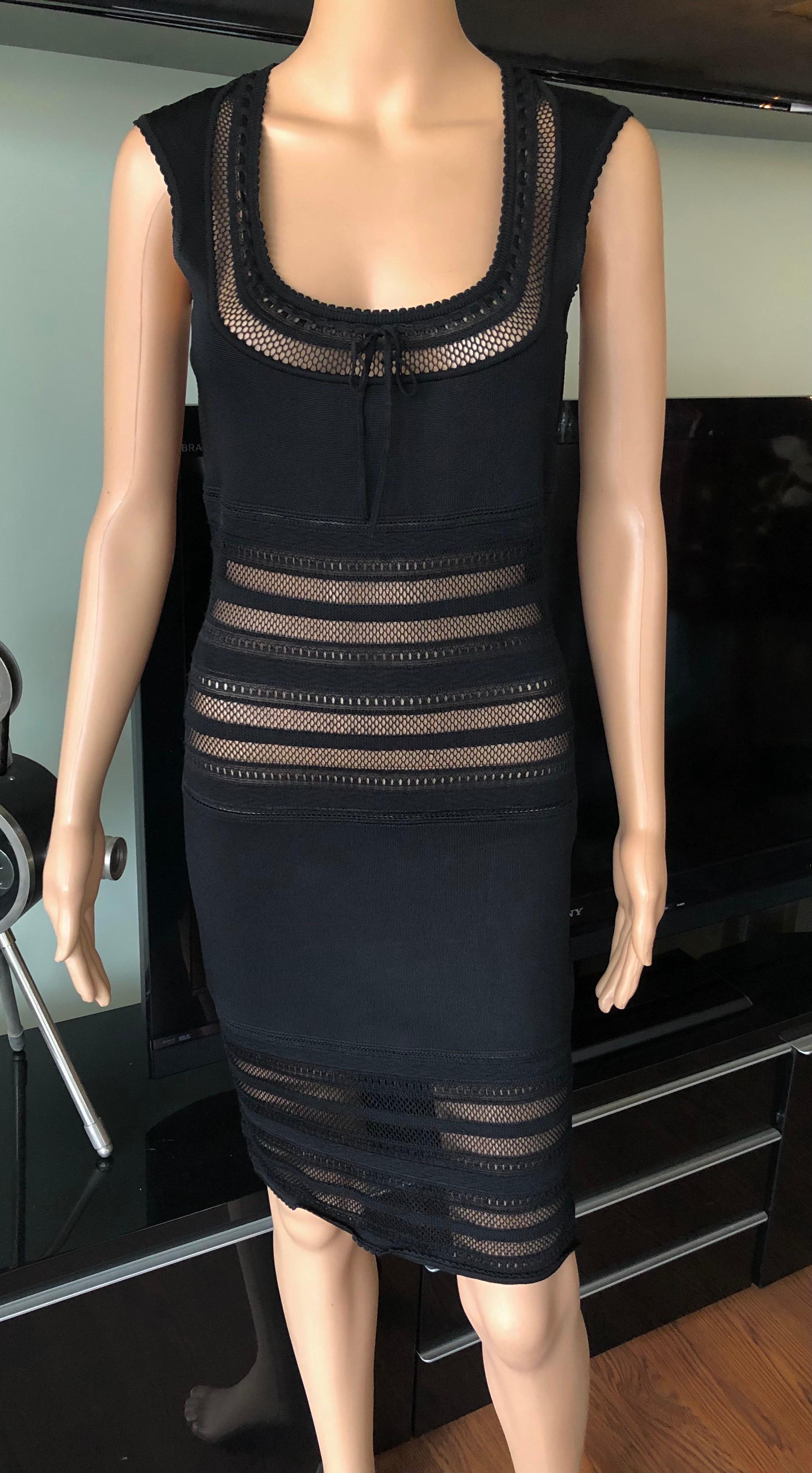 Azzedine Alaia 1990's Vintage Semi-Sheer Crochet Knit Bodycon Black Dress In Good Condition In Naples, FL