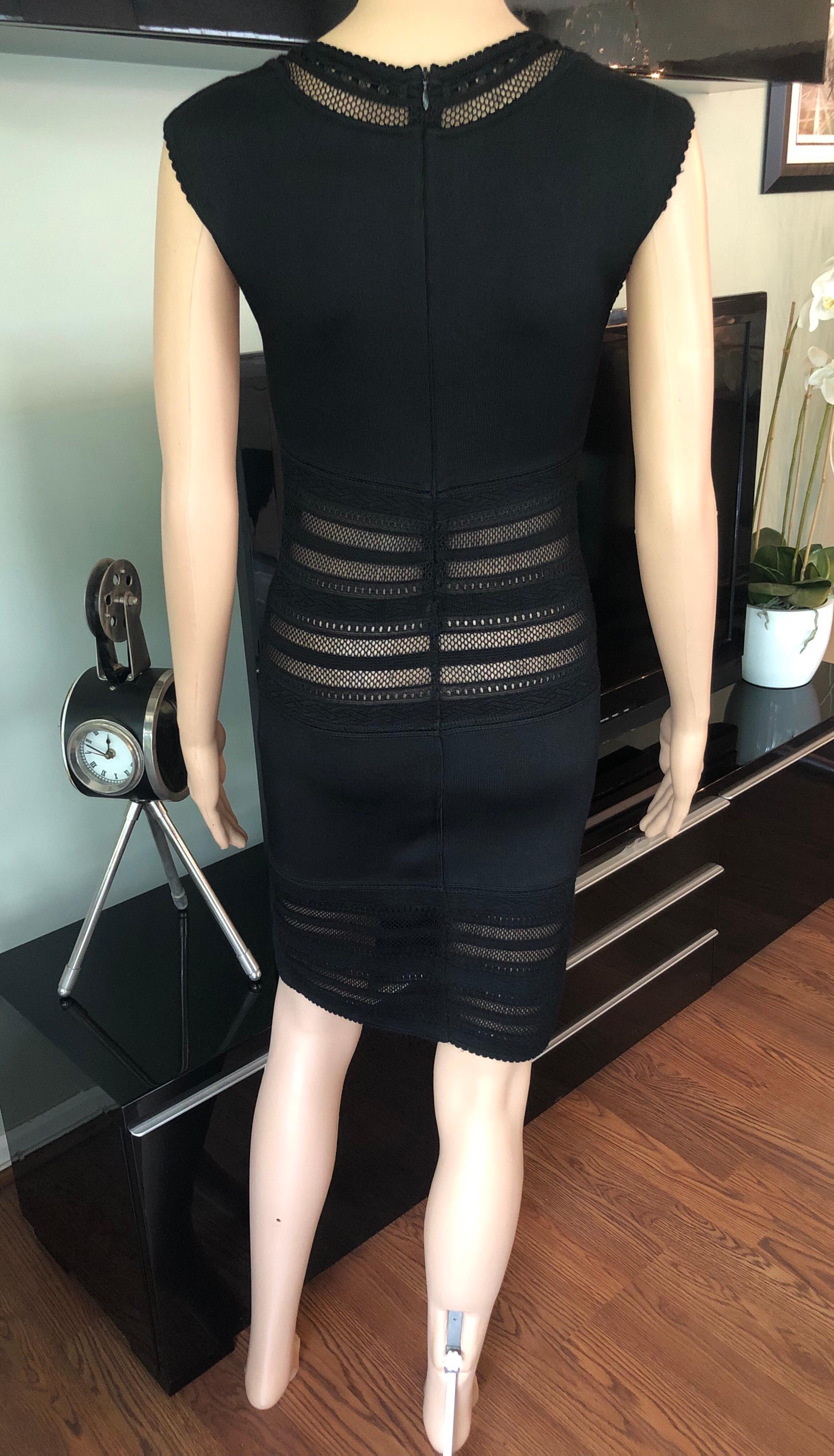 Women's Azzedine Alaia 1990's Vintage Semi-Sheer Crochet Knit Bodycon Black Dress