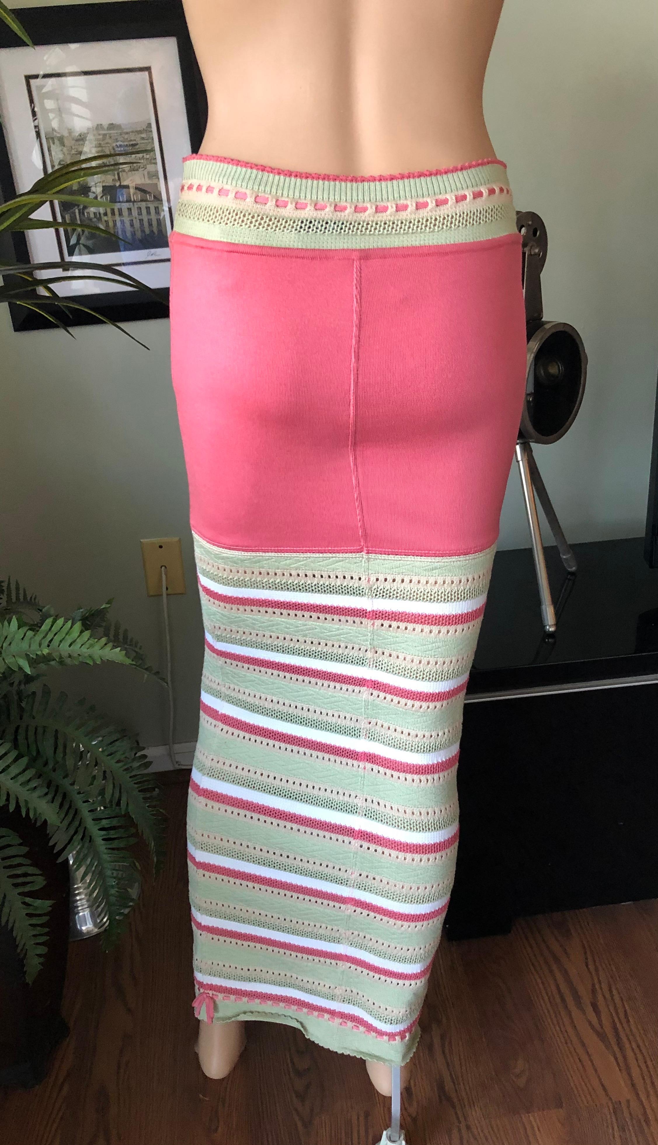 Azzedine Alaia 1990's Vintage Semi-Sheer Crochet Knit Bodycon Maxi Skirt  In Good Condition In Naples, FL