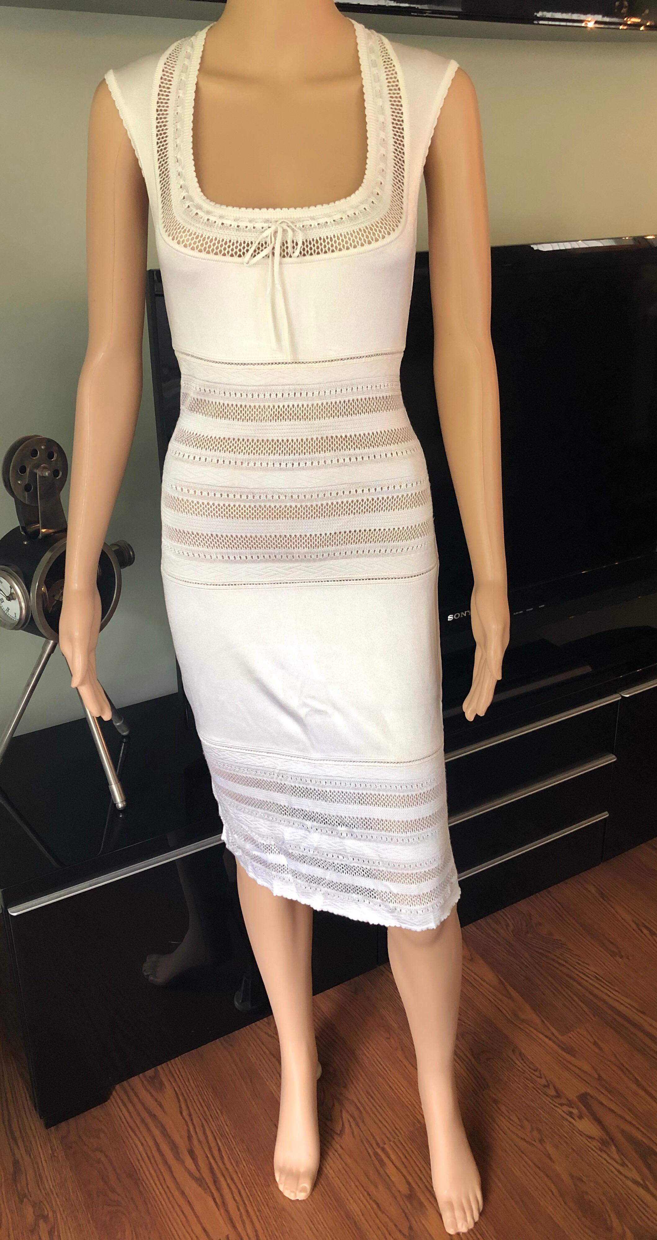 Gray Azzedine Alaia c. 1993 Vintage Semi-Sheer Crochet Knit Ivory Dress