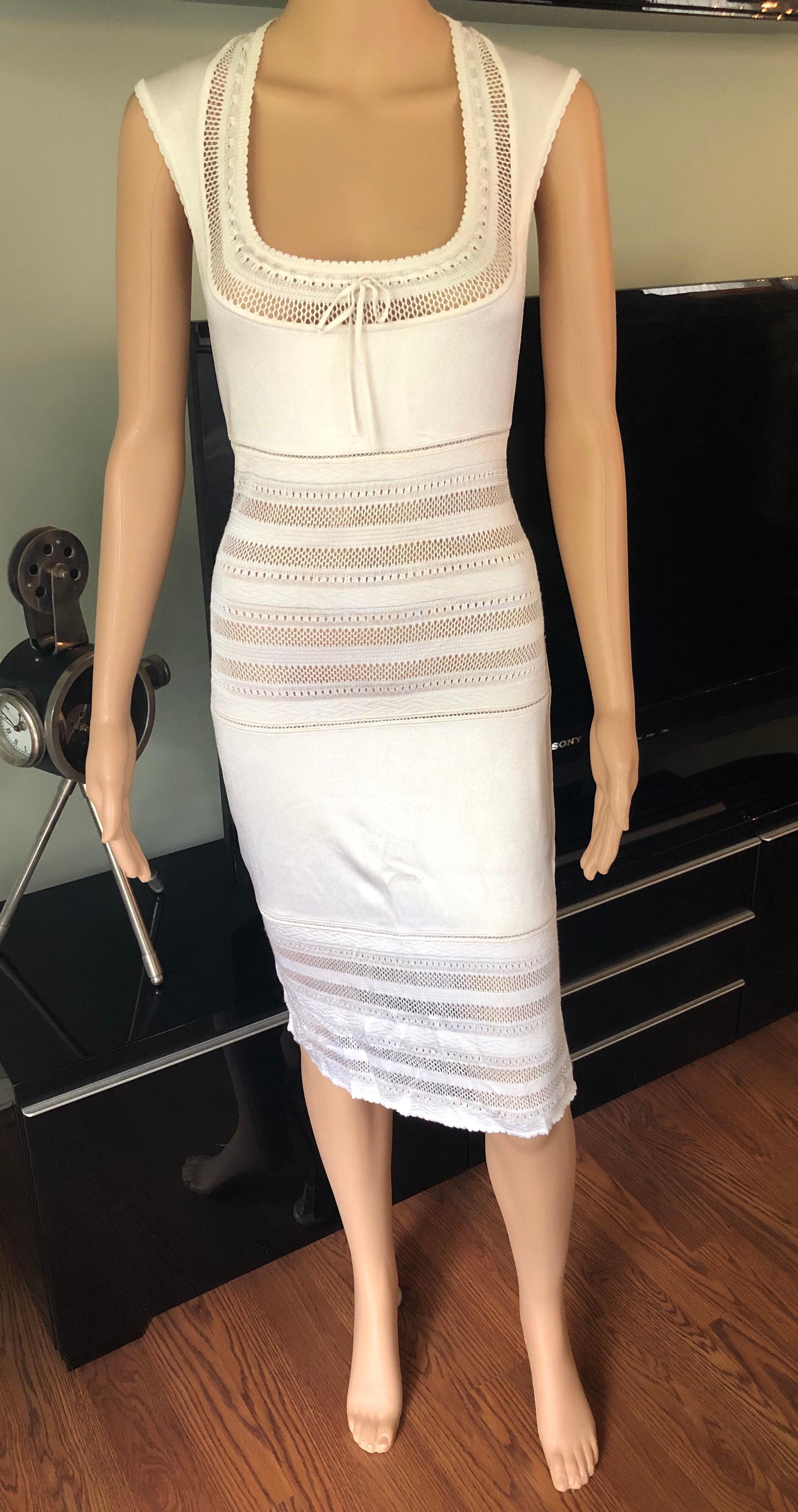 Azzedine Alaia c. 1993 Vintage Semi-Sheer Crochet Knit Ivory Dress In Good Condition In Naples, FL