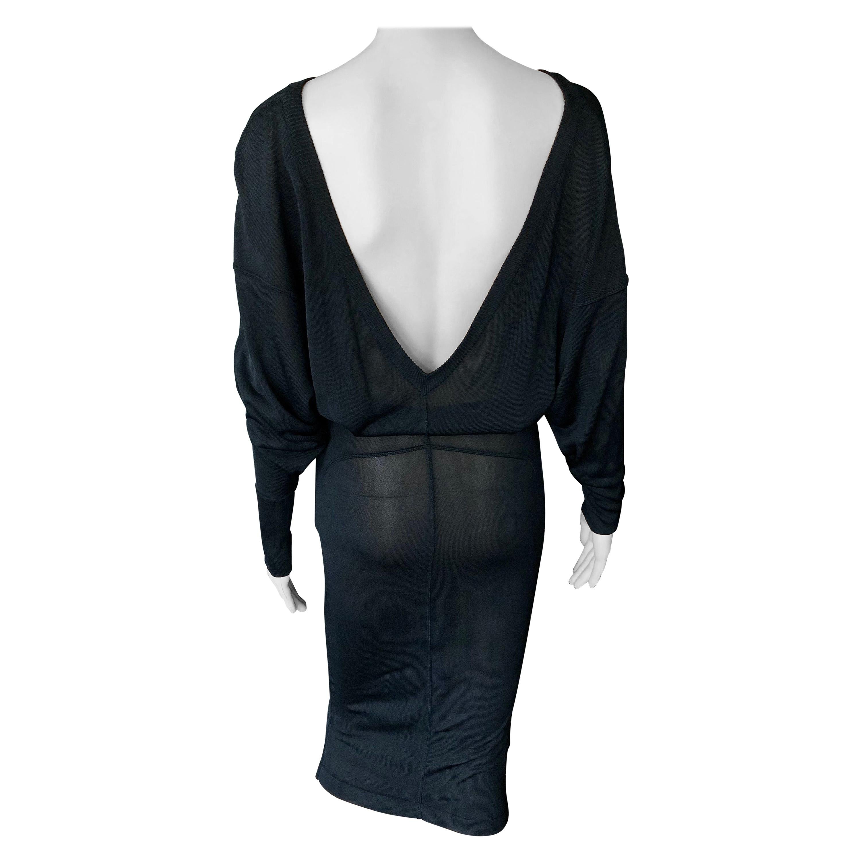 Azzedine Alaia 1990's Vintage Semi-Sheer Open Back Black Dress For Sale