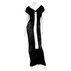 Azzedine ALAIA 1994 Schwarz-weißes „Houpette“-Maxi-Abendkleid / Kleid