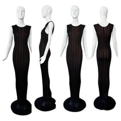 AZZEDINE ALAIA 1996 Vintage Iconic Extra Long Pointelle Knit Mermaid Maxi Gown