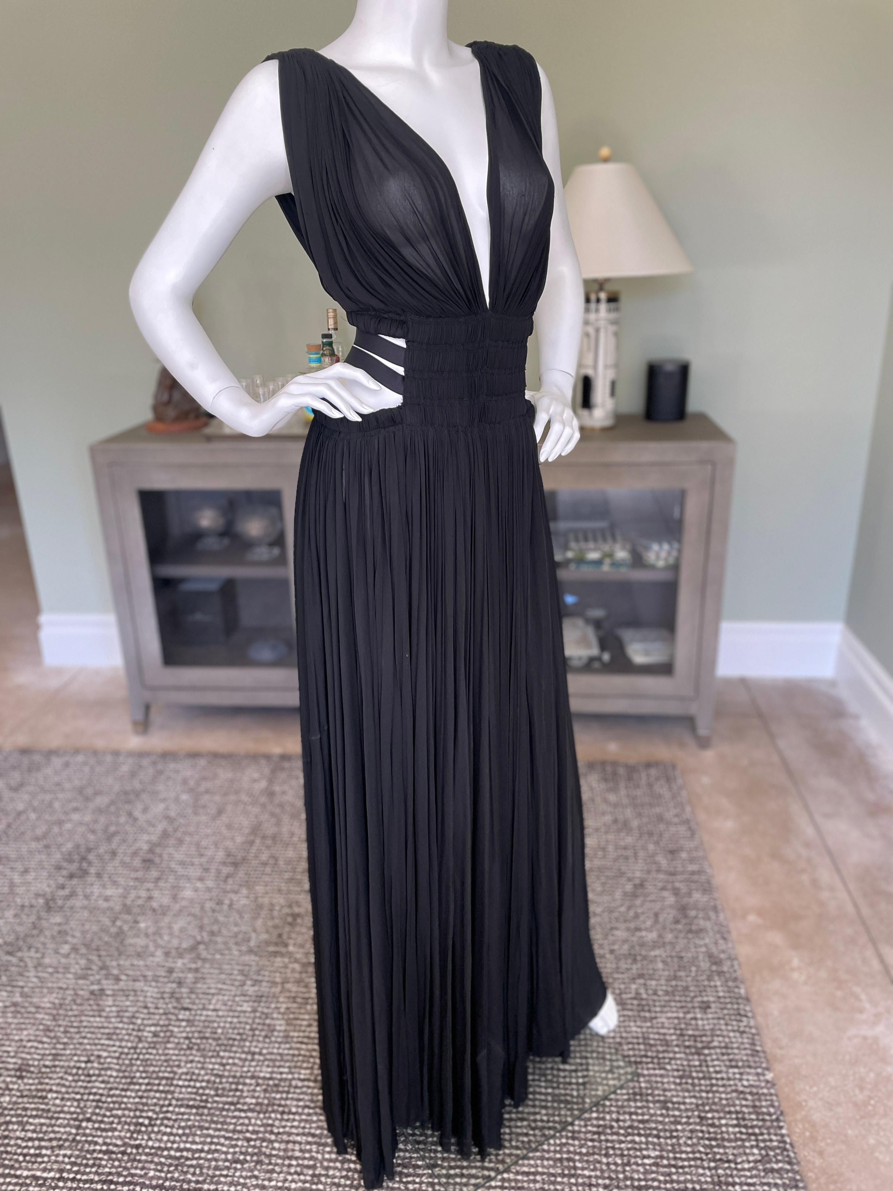 Azzedine Alaia 2004 Semi Sheer Black Pleated Goddess Gown with Side Straps In Good Condition For Sale In Cloverdale, CA