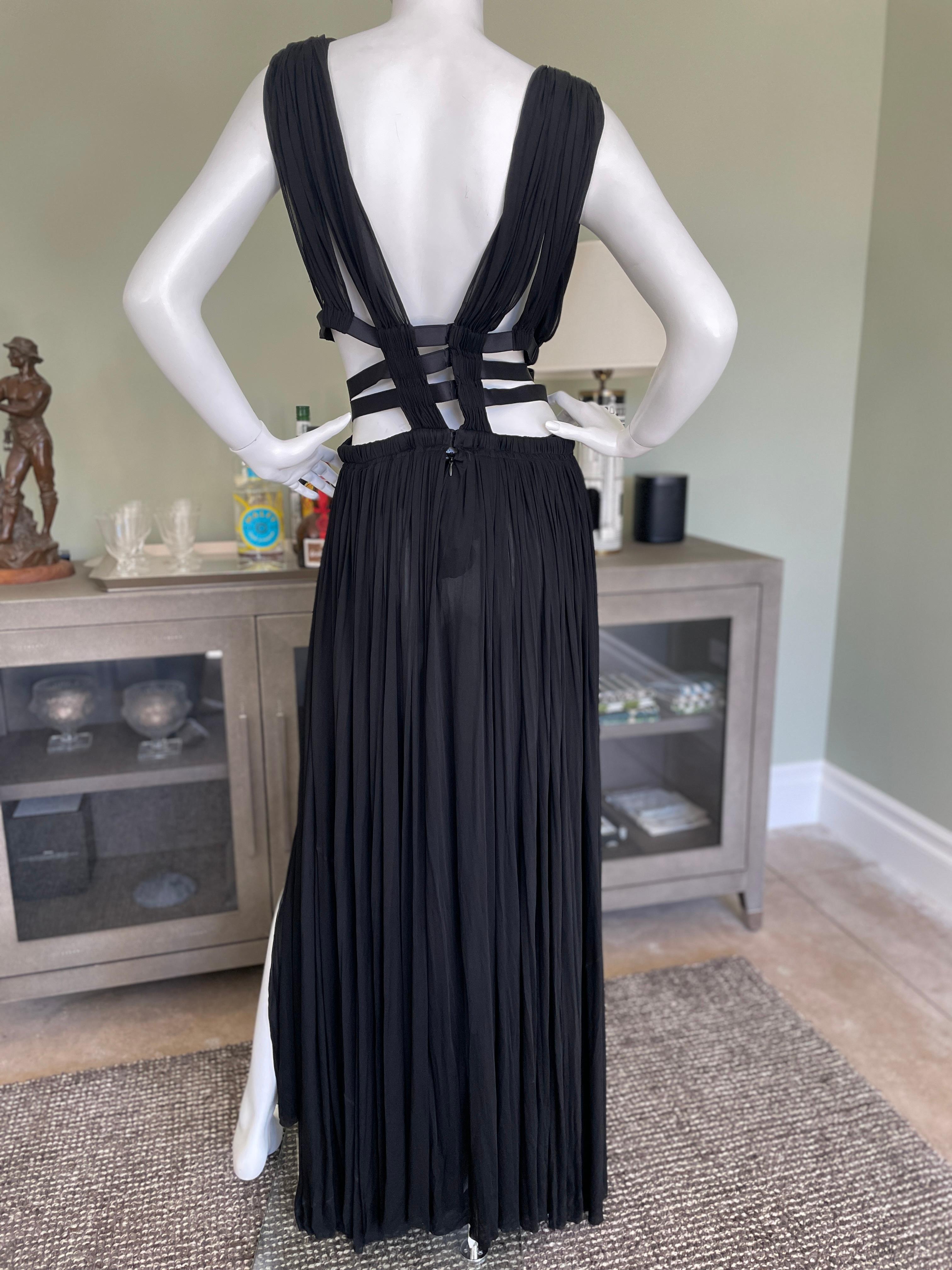 Azzedine Alaia 2004 Semi Sheer Black Pleated Goddess Gown with Side Straps For Sale 1