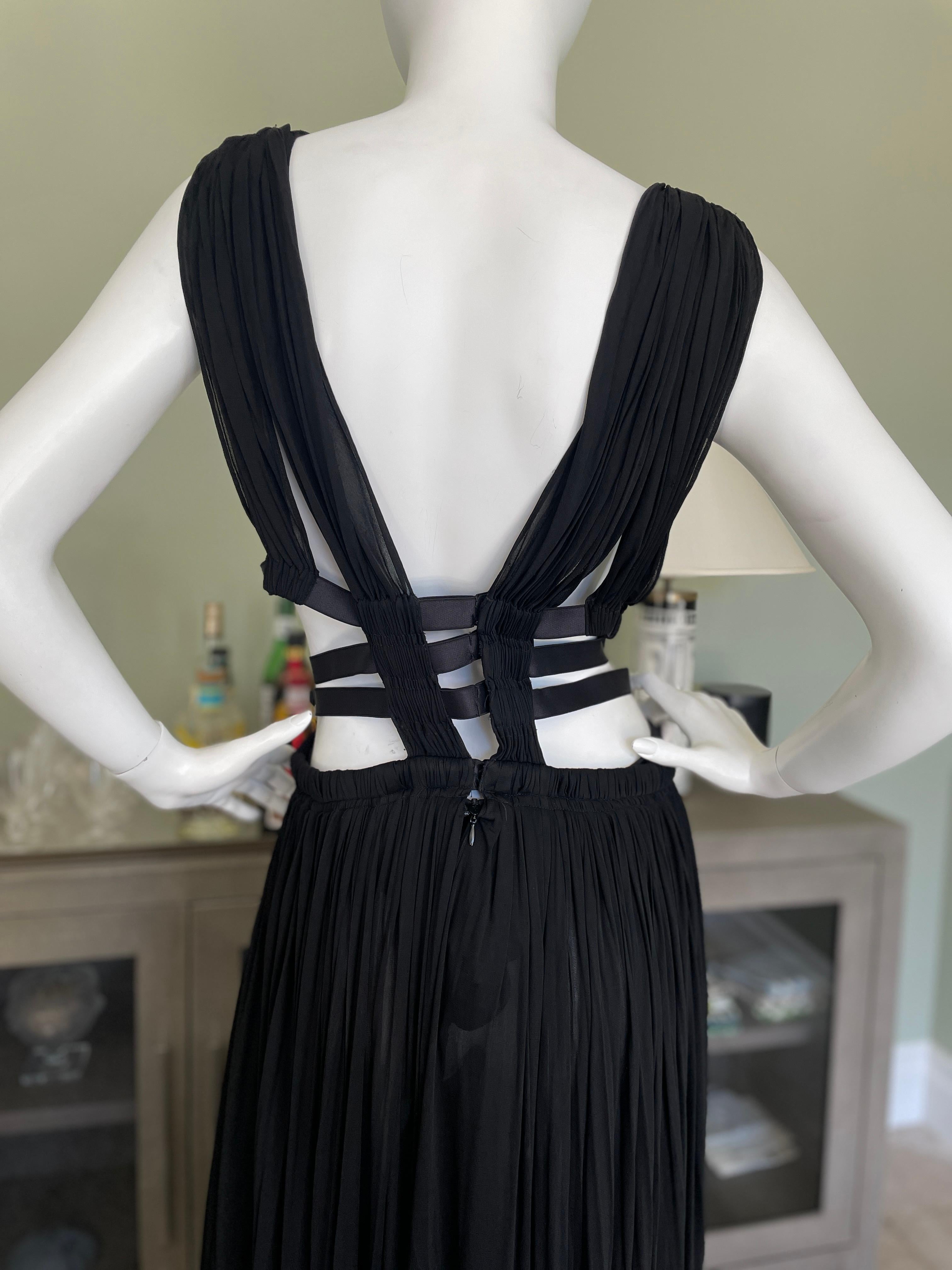 Azzedine Alaia 2004 Semi Sheer Black Pleated Goddess Gown with Side Straps For Sale 2