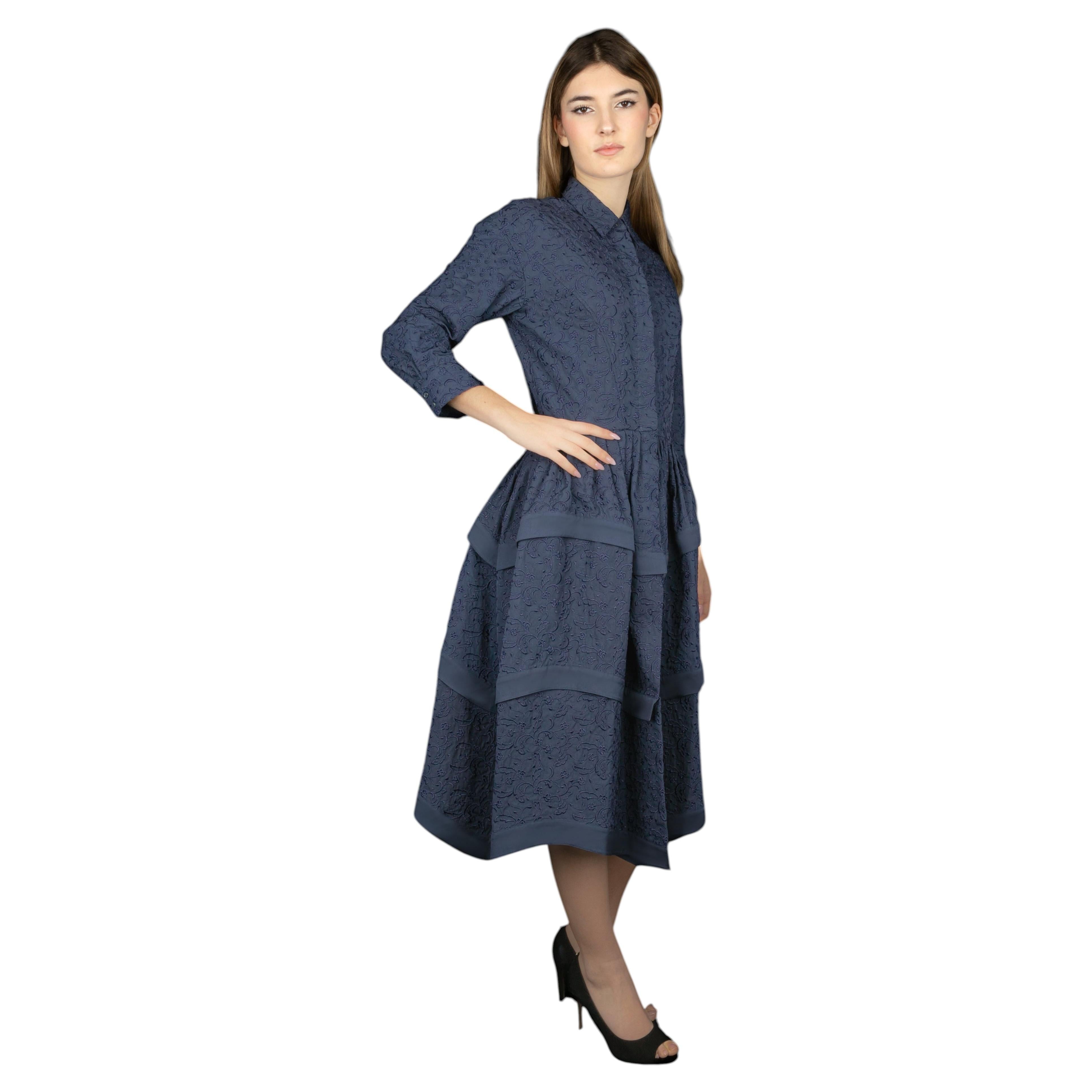 Azzedine Alaïa 2016 Navy Cotton Embroidered Women's Mid-Length Dress