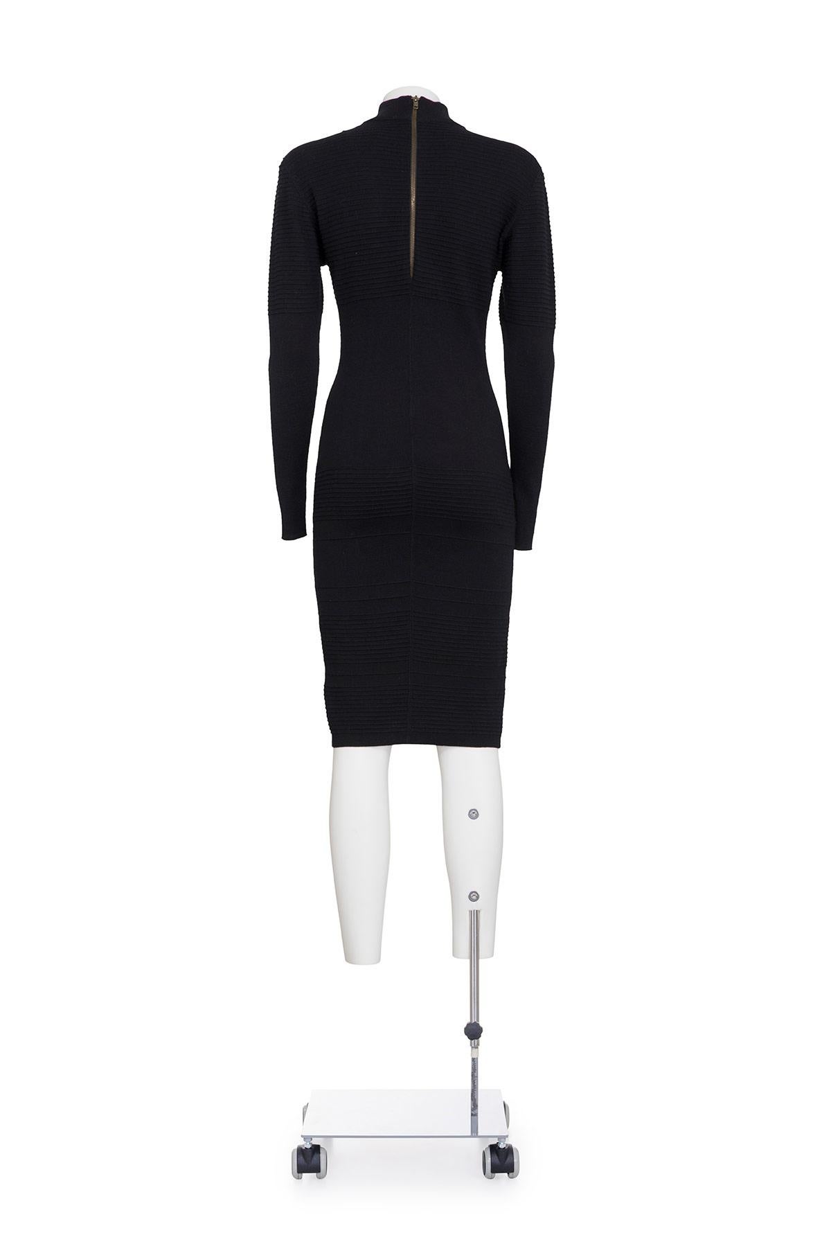 AZZEDINE ALAÏA 90'S Langärmeliges mittellanges Strickkleid mit Rippen (Black) im Angebot