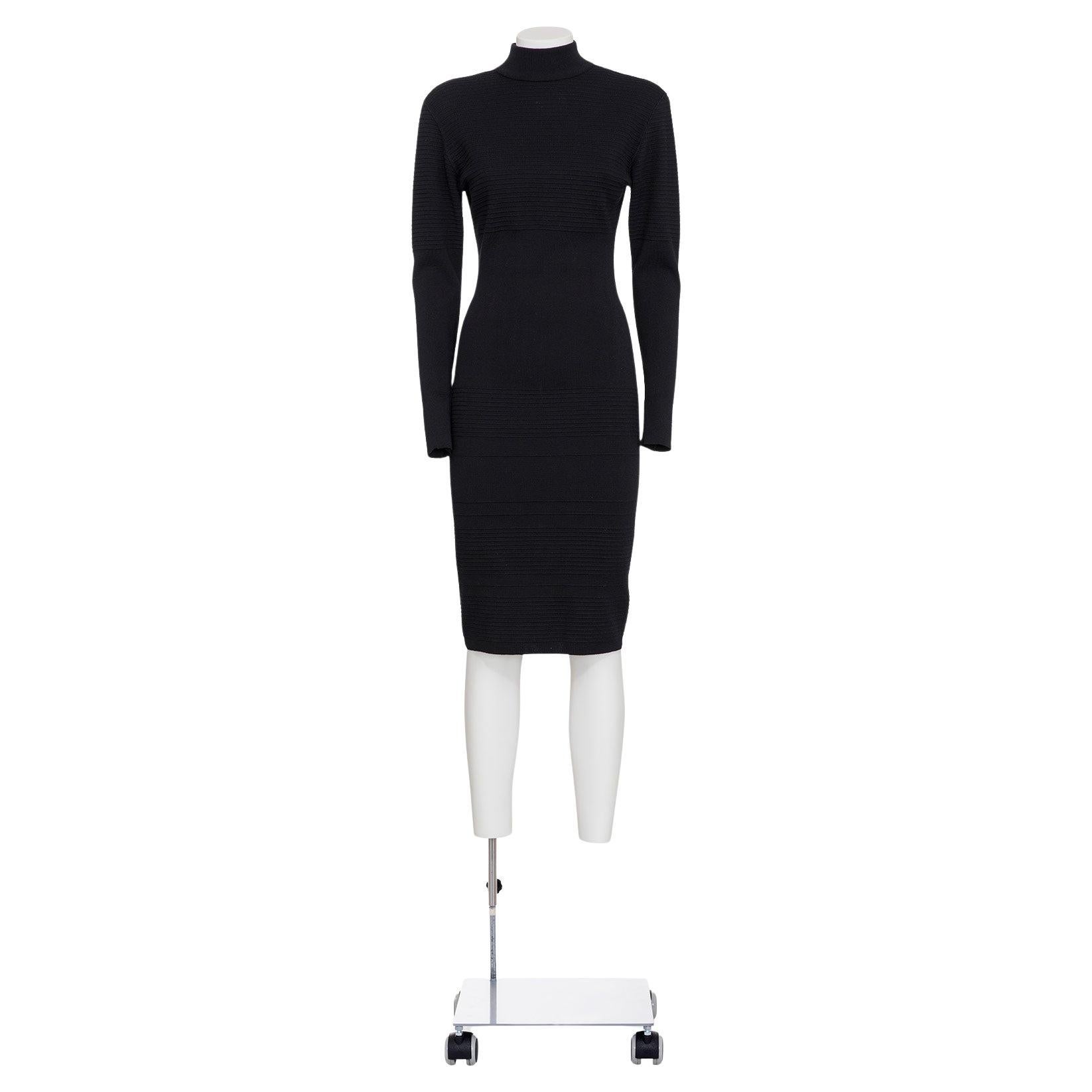 AZZEDINE ALAÏA 90'S long sleeve mid length knitted dress with ribs