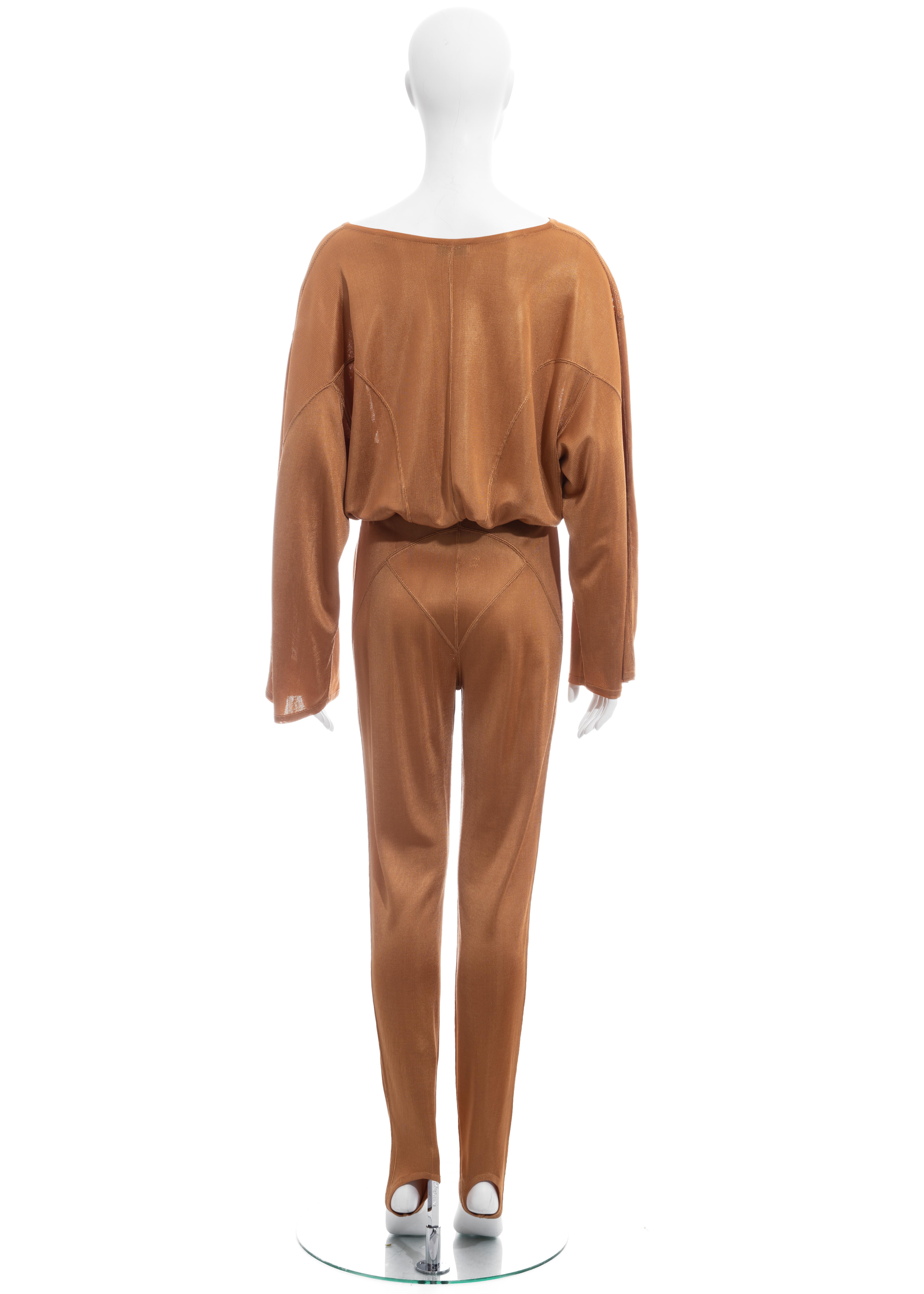 Azzedine Alaia apricot acetate stirrup pant suit, fw 1985 For Sale 1