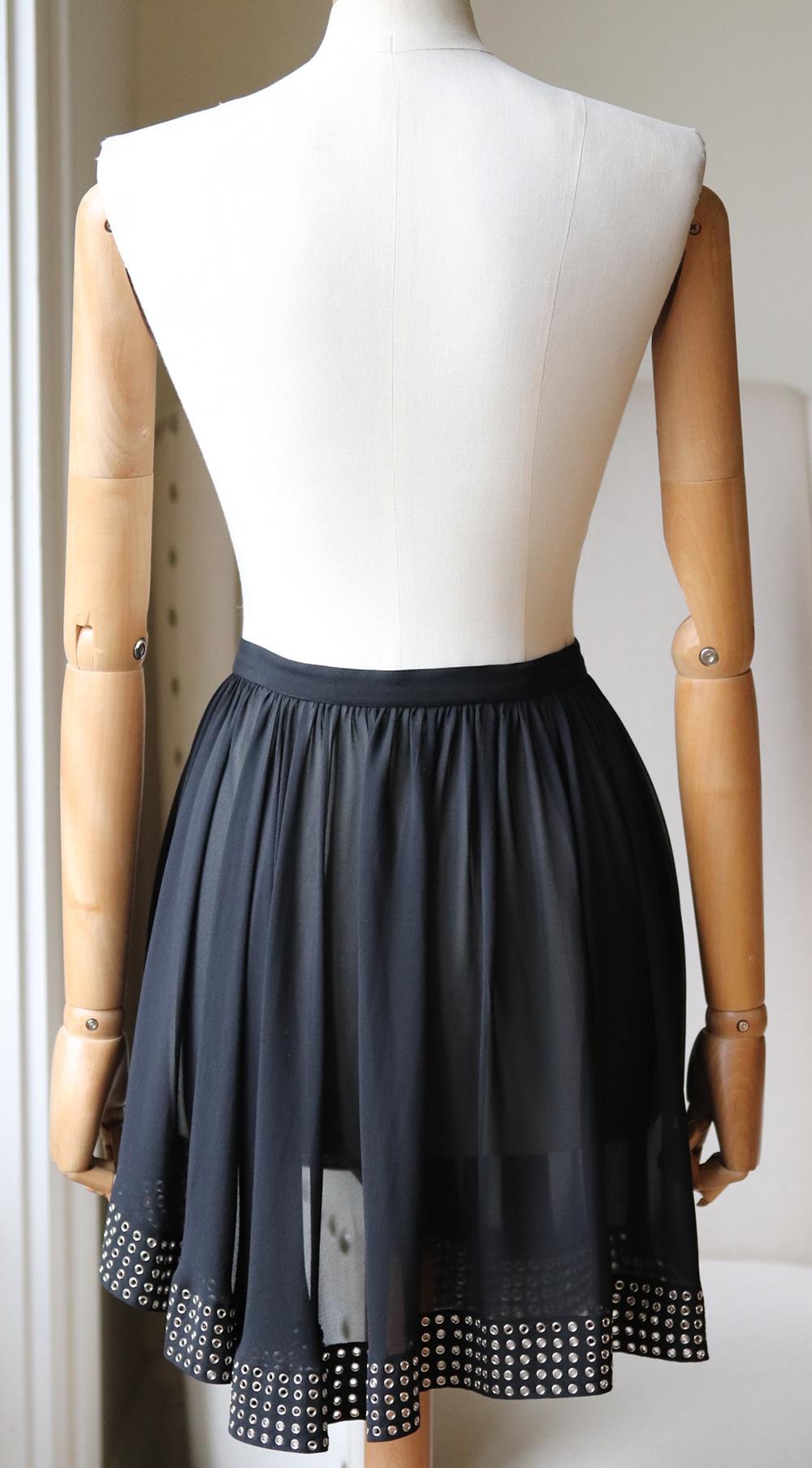Azzedine Alaïa Asymmetric Eyelet Embellished Silk Mini Skirt In Excellent Condition In London, GB