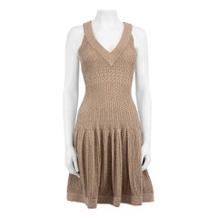 Azzedine Alaïa Beige Metallic Textured Knit Mini Dress Size L