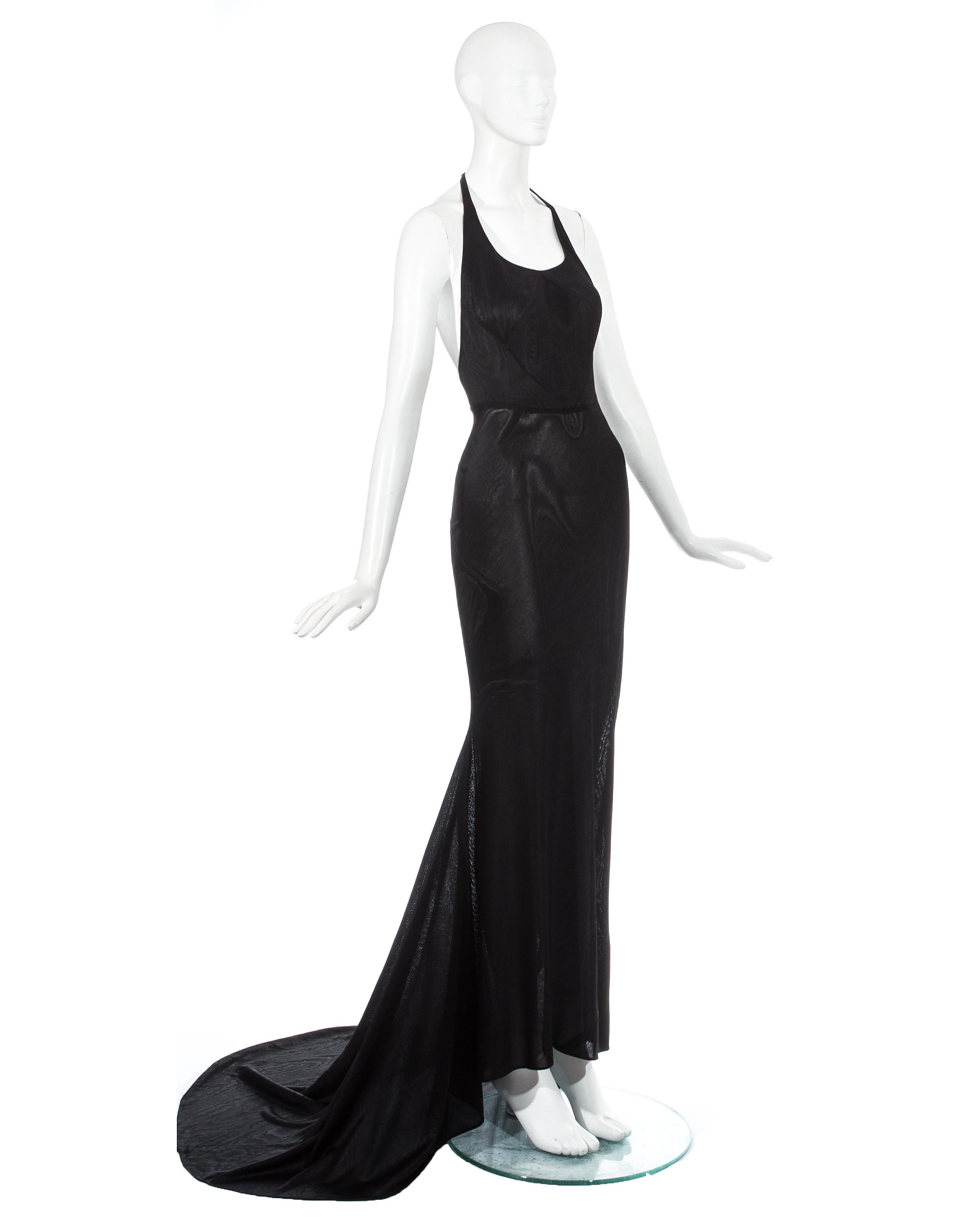 Black Azzedine Alaia black acetate halter neck evening dress with train, c. 1998