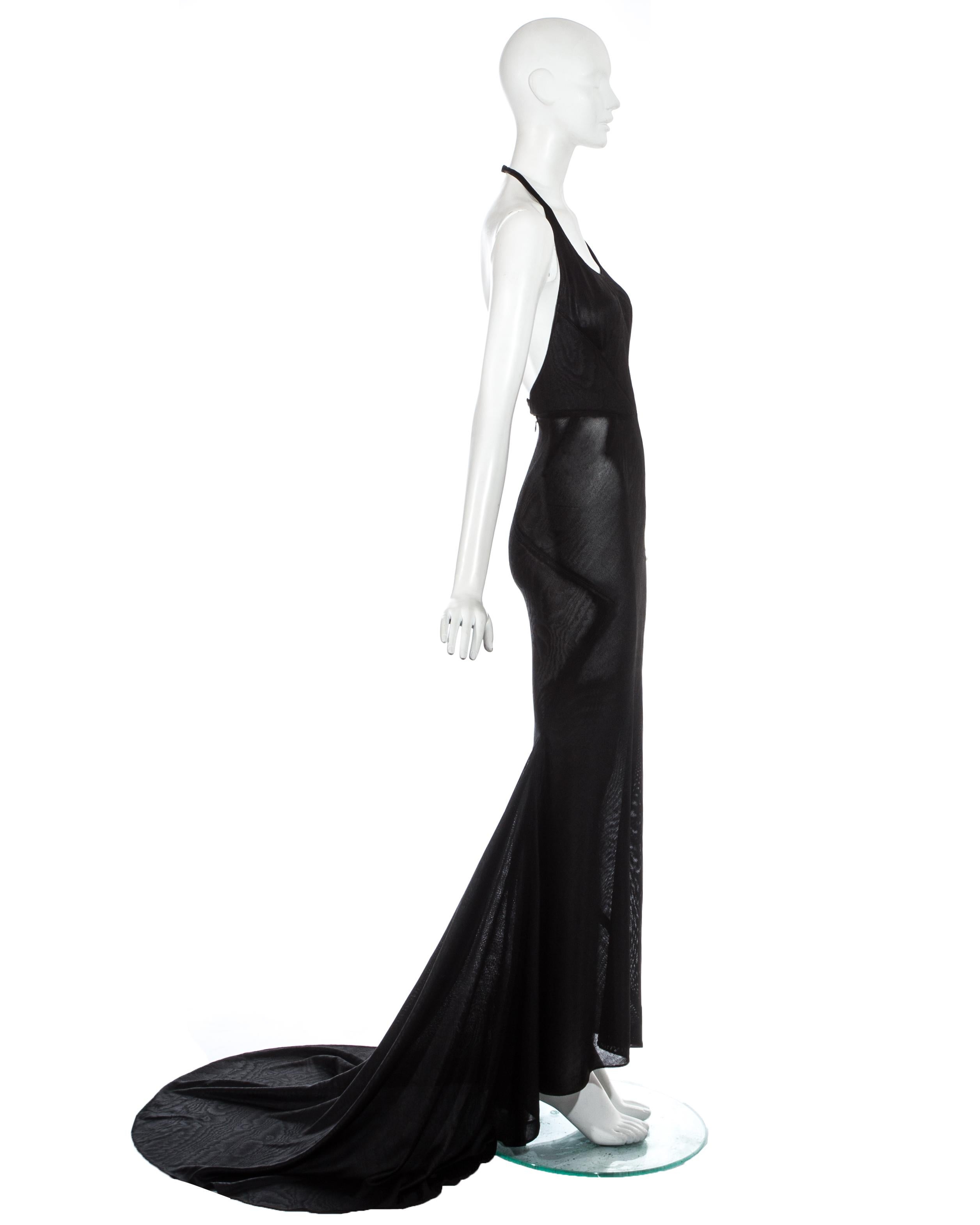 Azzedine Alaia black acetate halter neck evening dress with train, c. 1998 In Excellent Condition In London, GB