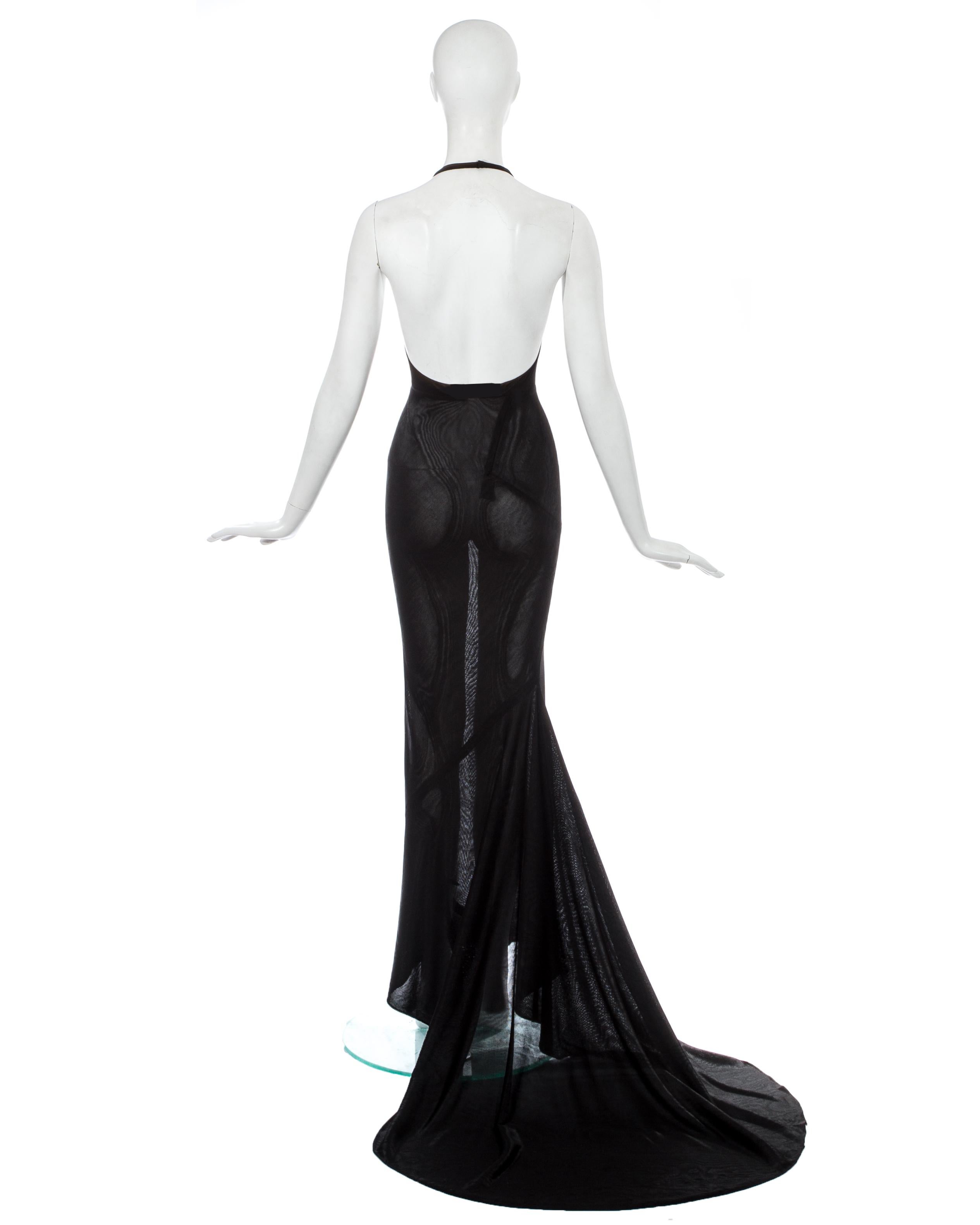 Women's Azzedine Alaia black acetate halter neck evening dress with train, c. 1998