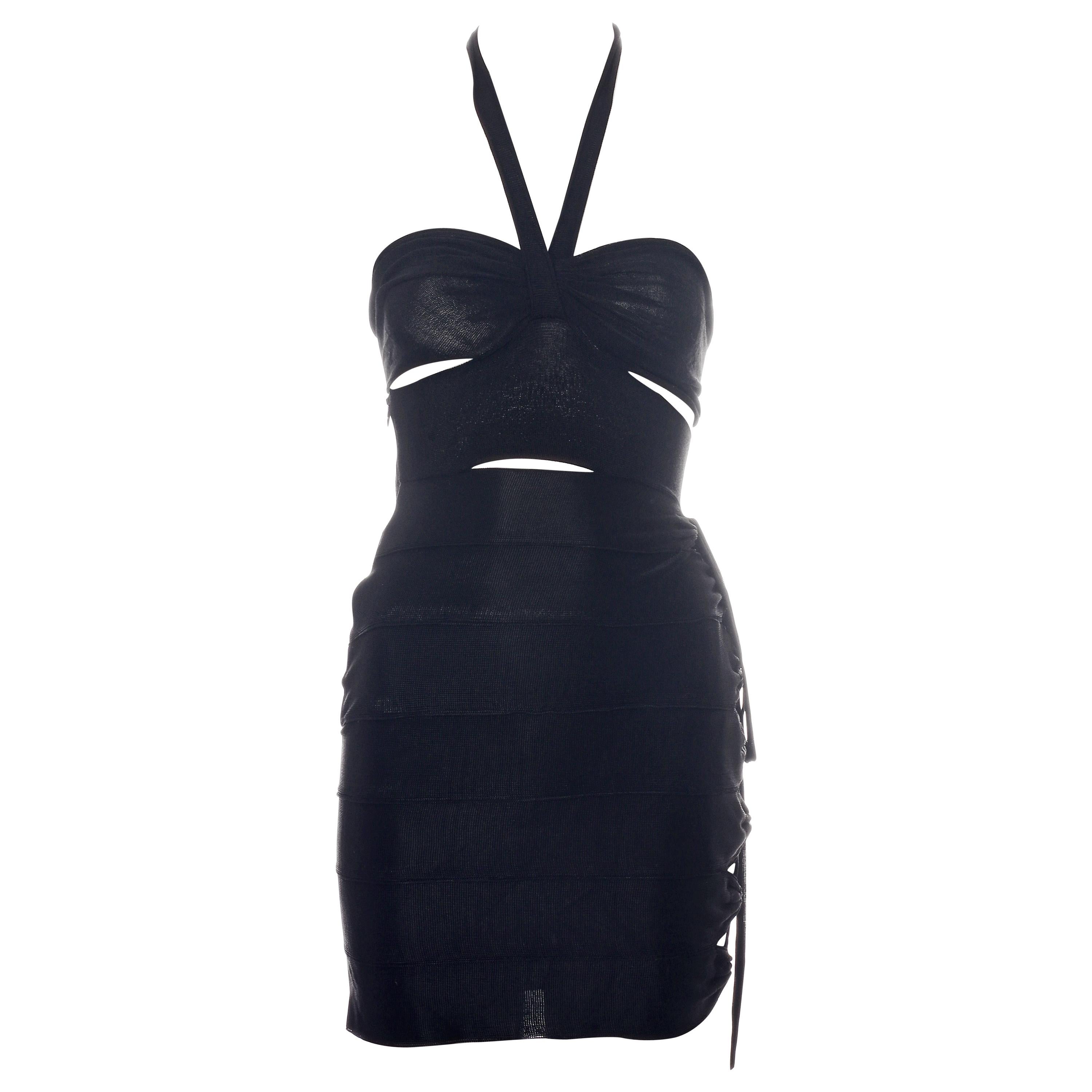 Azzedine Alaia black acetate halter-neck mini dress, ss 1986