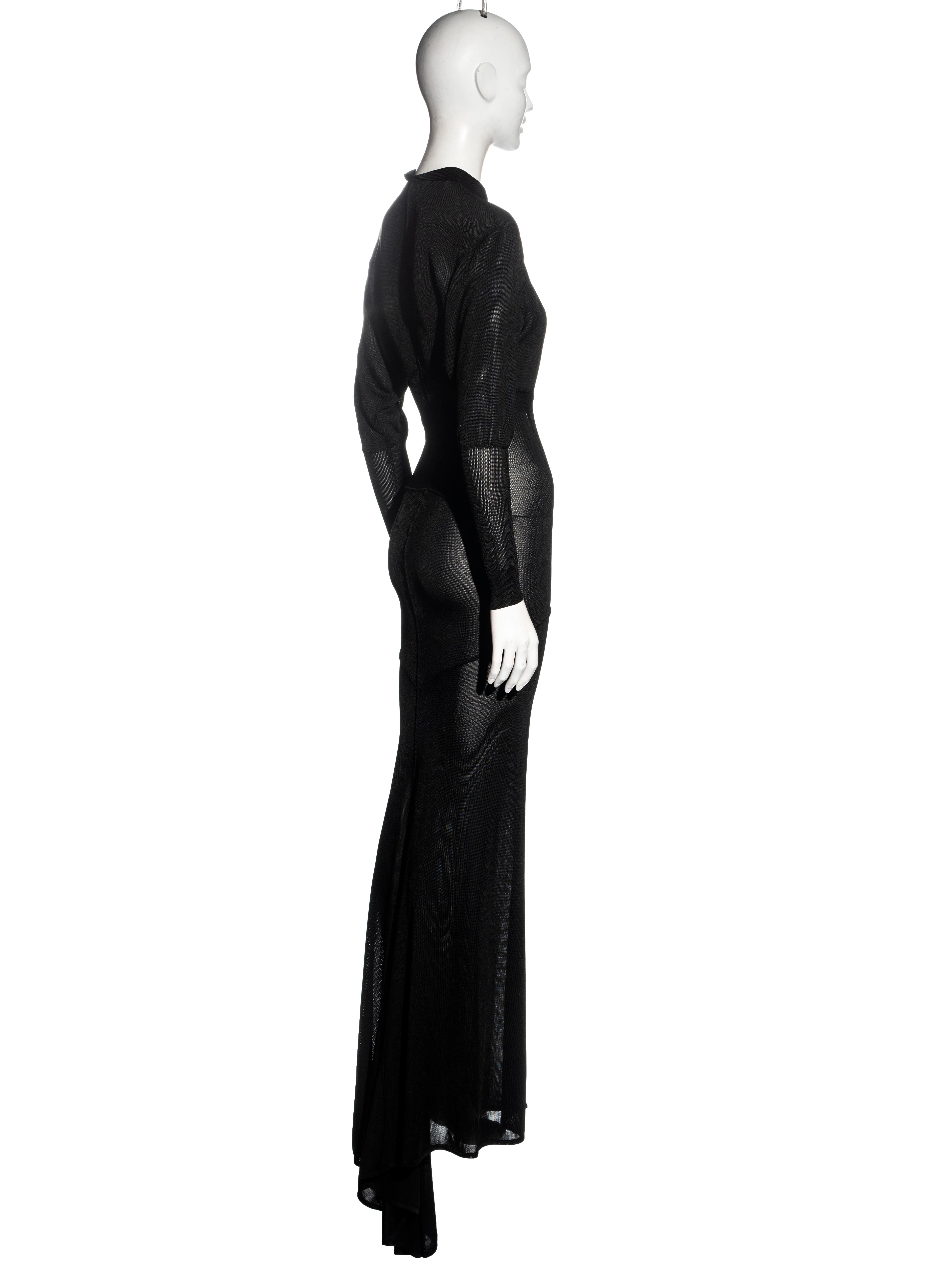 Women's Azzedine Alaia black acetate knit evening dress with train, fw 1986 For Sale