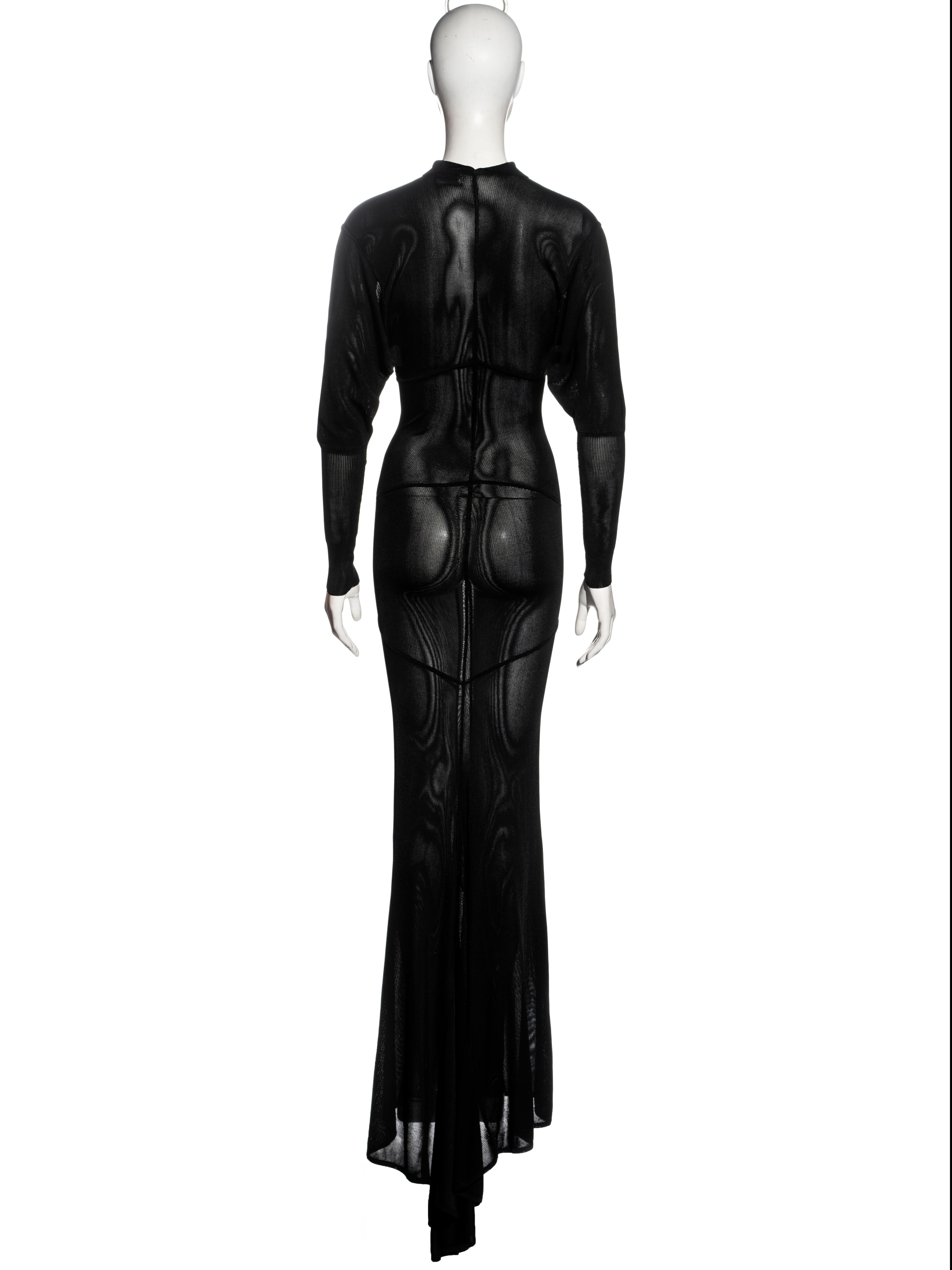Azzedine Alaia black acetate knit evening dress with train, fw 1986 For Sale 1