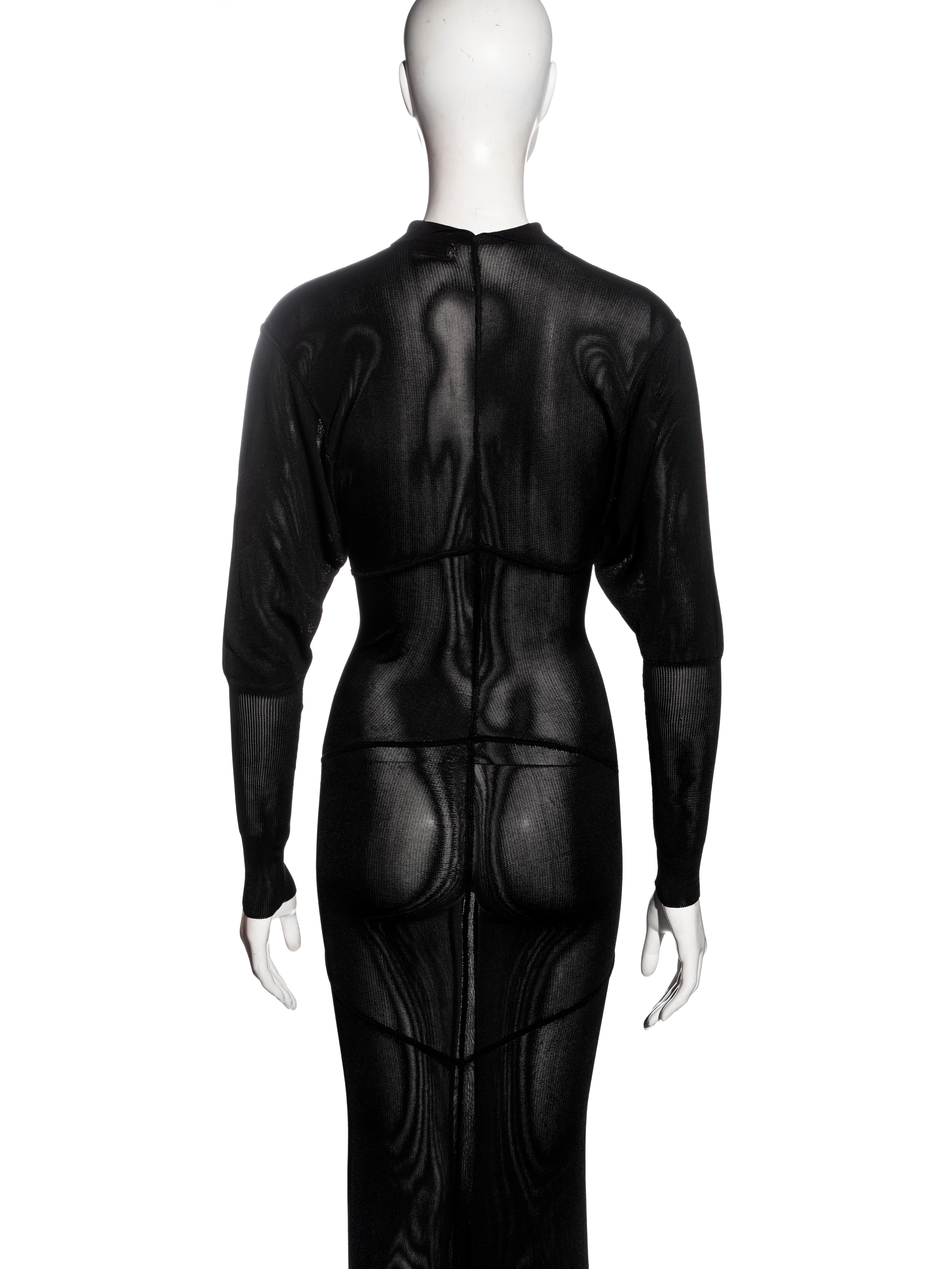 Azzedine Alaia black acetate knit evening dress with train, fw 1986 For Sale 2