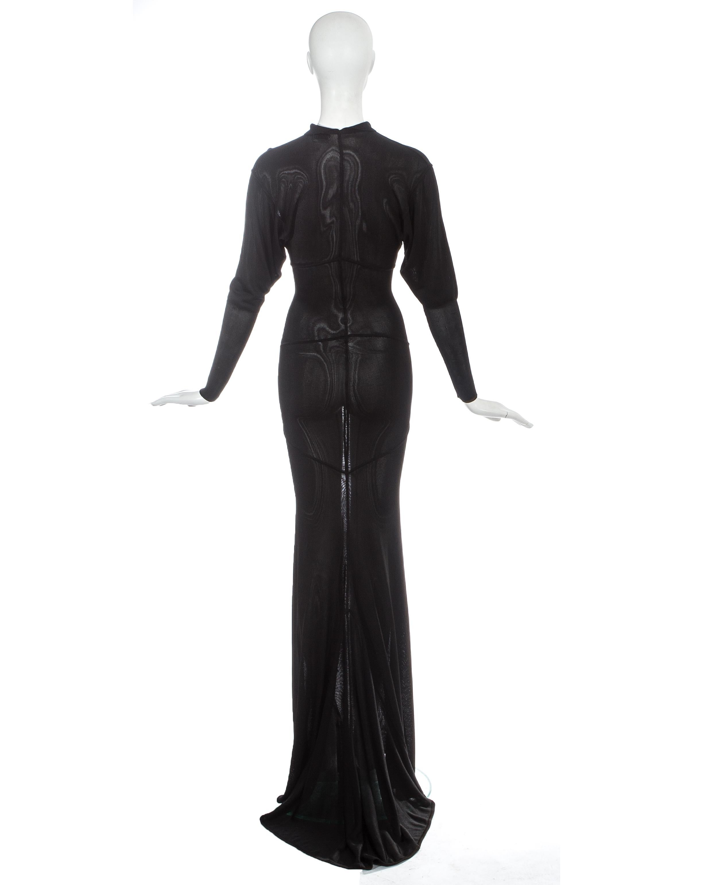 Azzedine Alaia black acetate knit evening maxi dress with train, fw 1986 For Sale 2