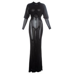 Azzedine Alaia black acetate knit evening maxi dress with train, fw 1986