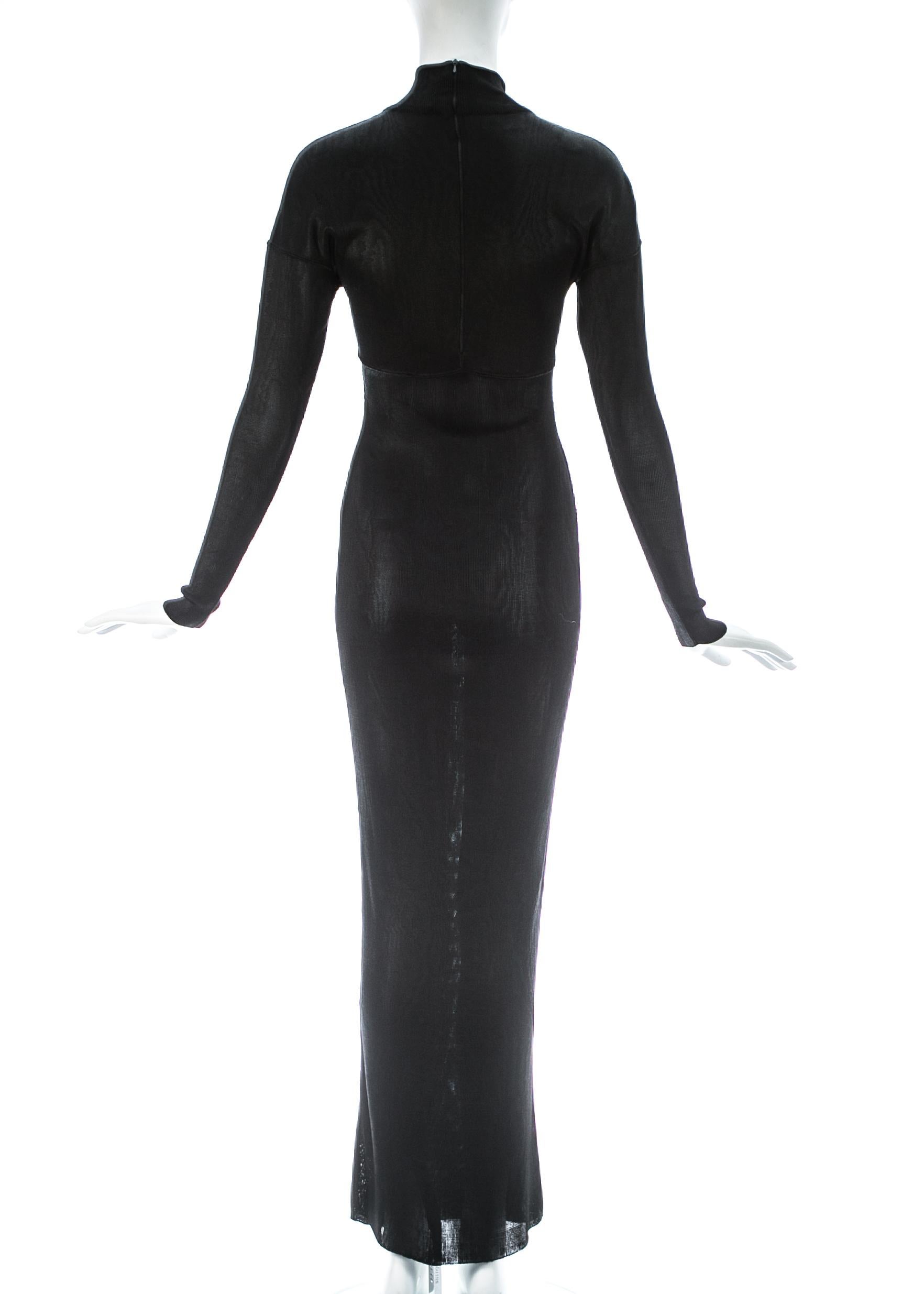 Women's Azzedine Alaia black acetate knit figure hugging evening dress, A/W 1986 For Sale