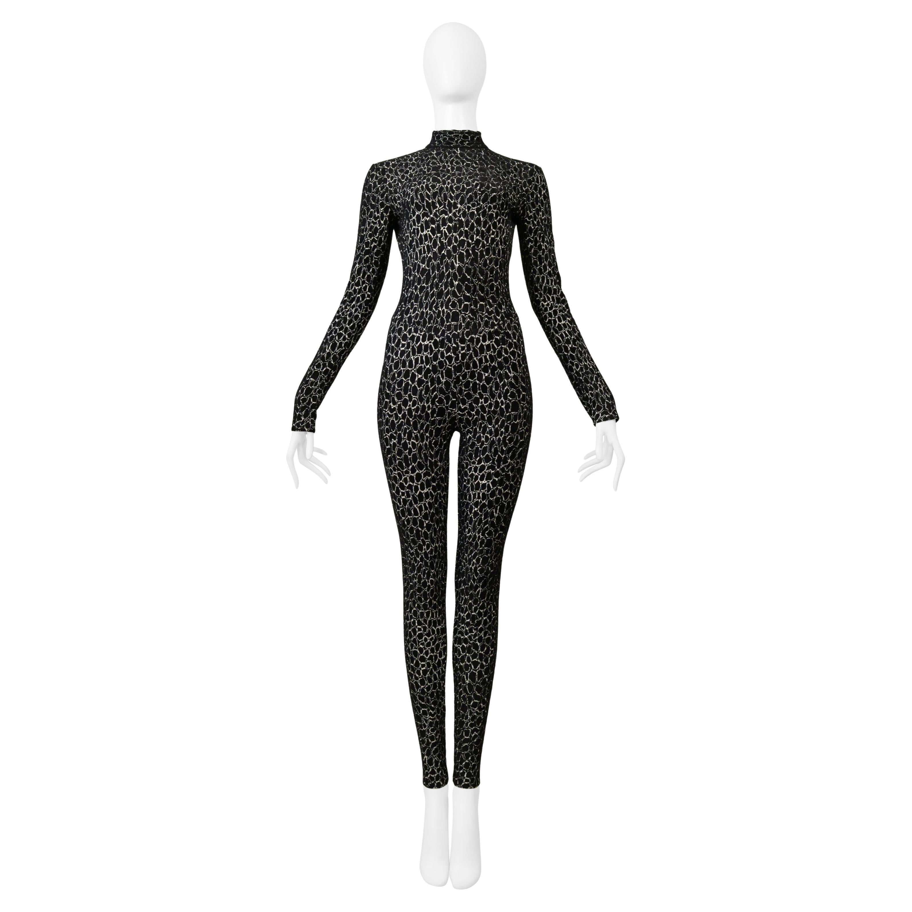 Azzedine Alaia Black And White Abstract Print Chenille Catsuit