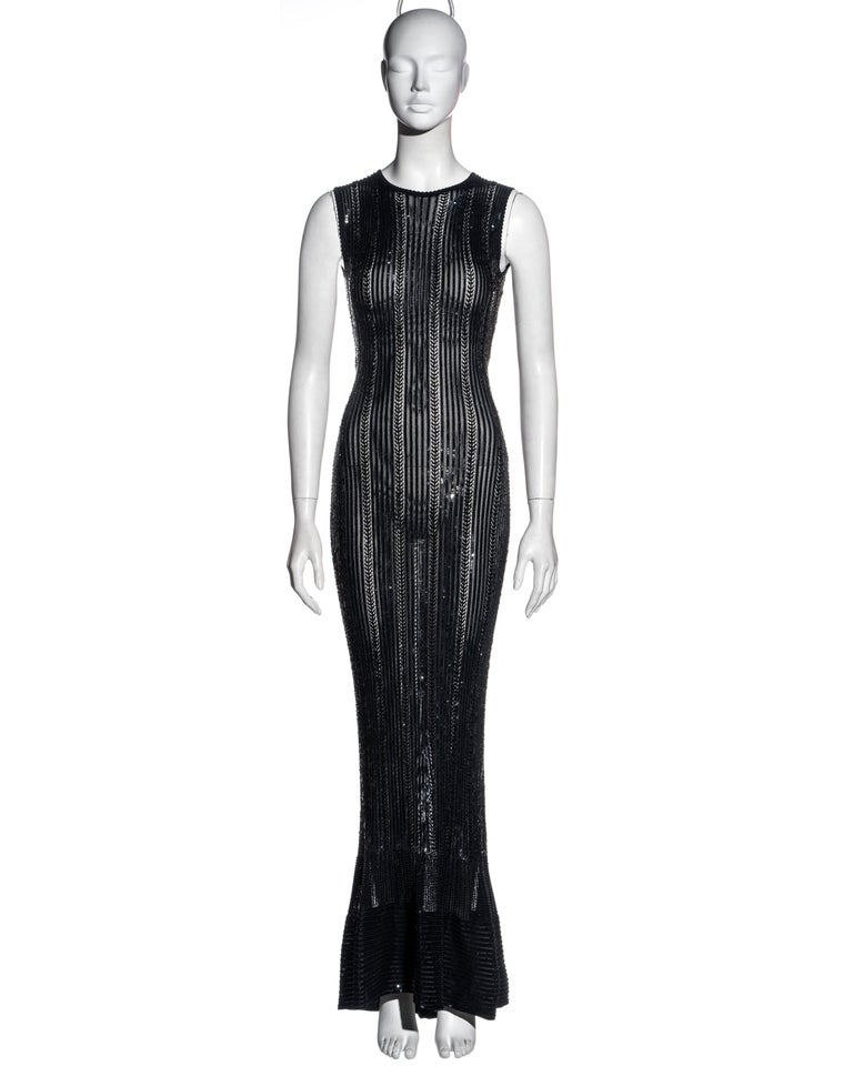 Azzedine Alaia black beaded and sequin floor-length evening dress, ss ...