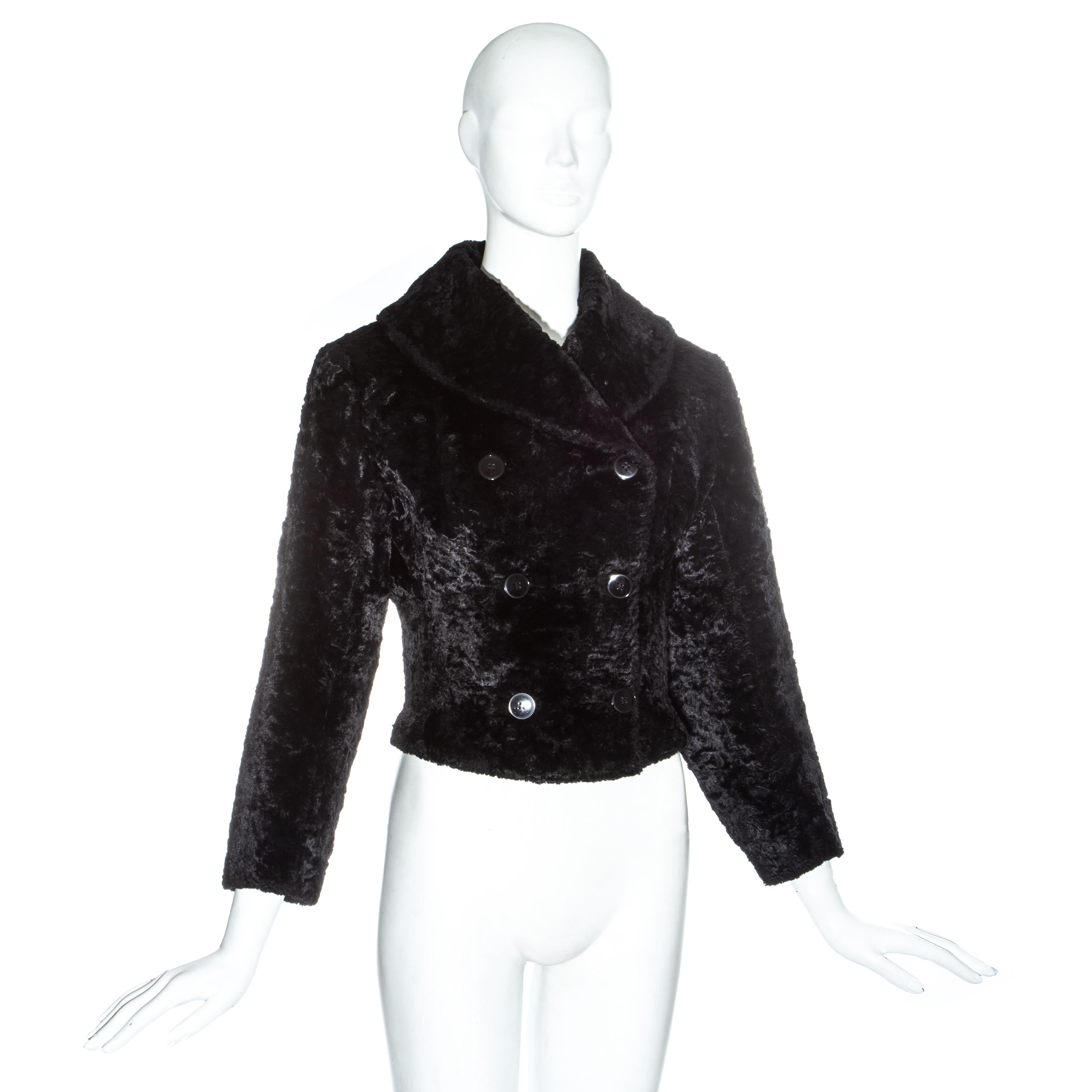 Azzedine Alaia black chenille double breasted jacket, fw 1992 In Excellent Condition For Sale In London, GB
