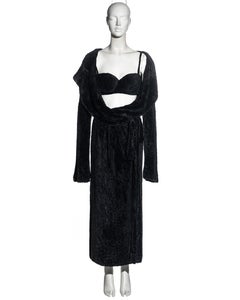 Azzedine Alaia - Ensemble robe de soirée en chenille noire et soutien-gorge assorti, automne-hiver 1992