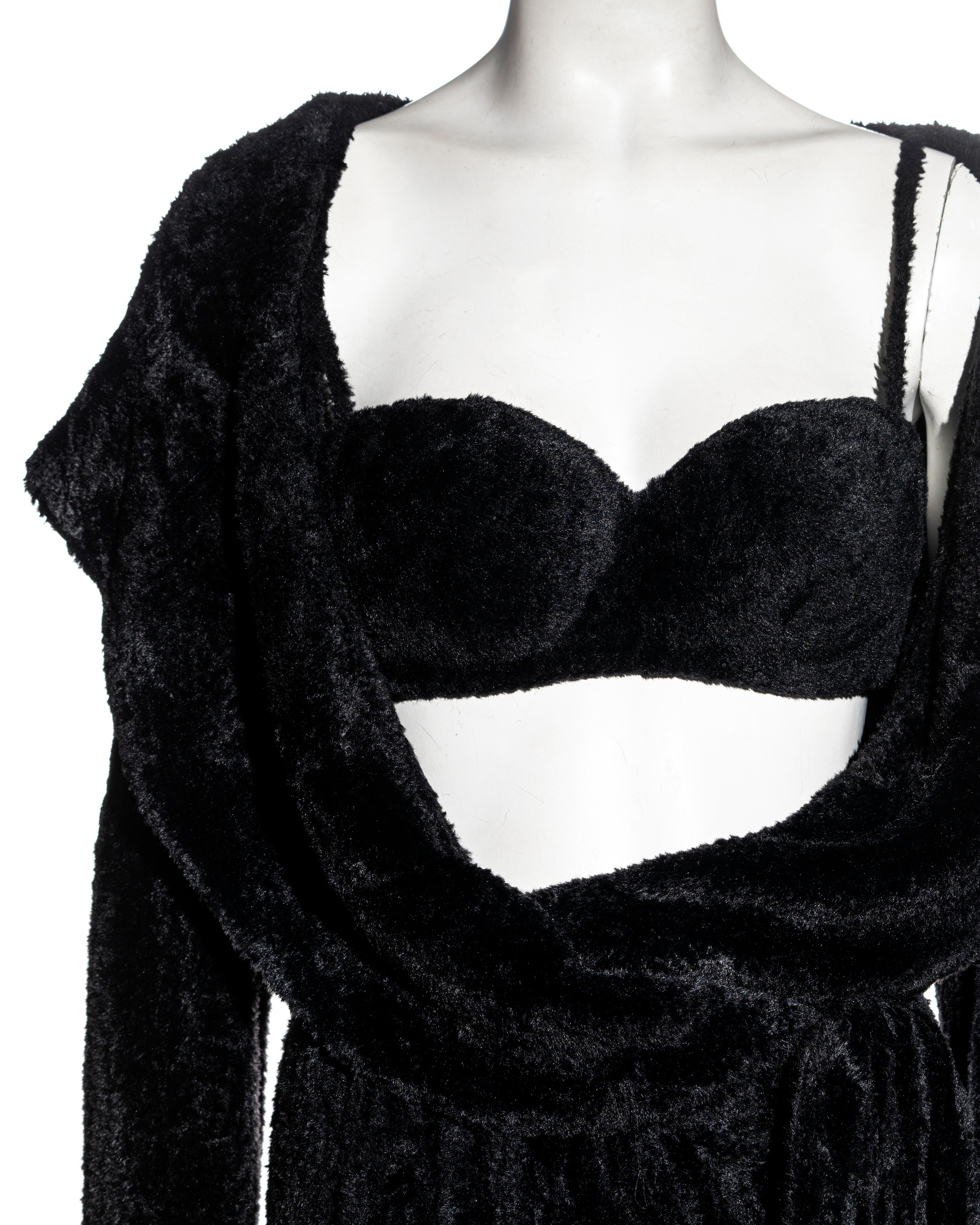 Black Azzedine Alaia black chenille evening robe and matching bra set, fw 1992