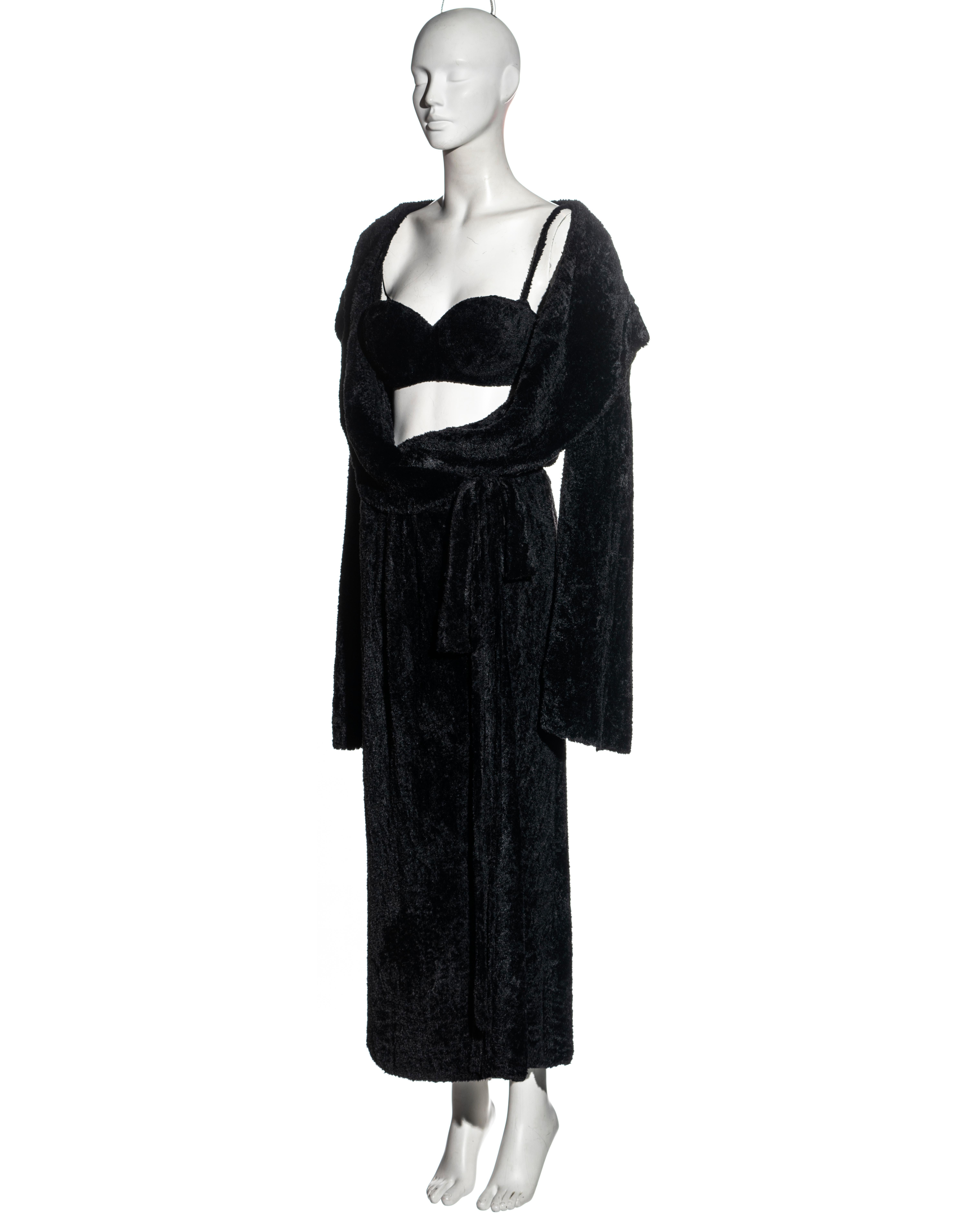 Azzedine Alaia black chenille evening robe and matching bra set, fw 1992 In Excellent Condition In London, GB