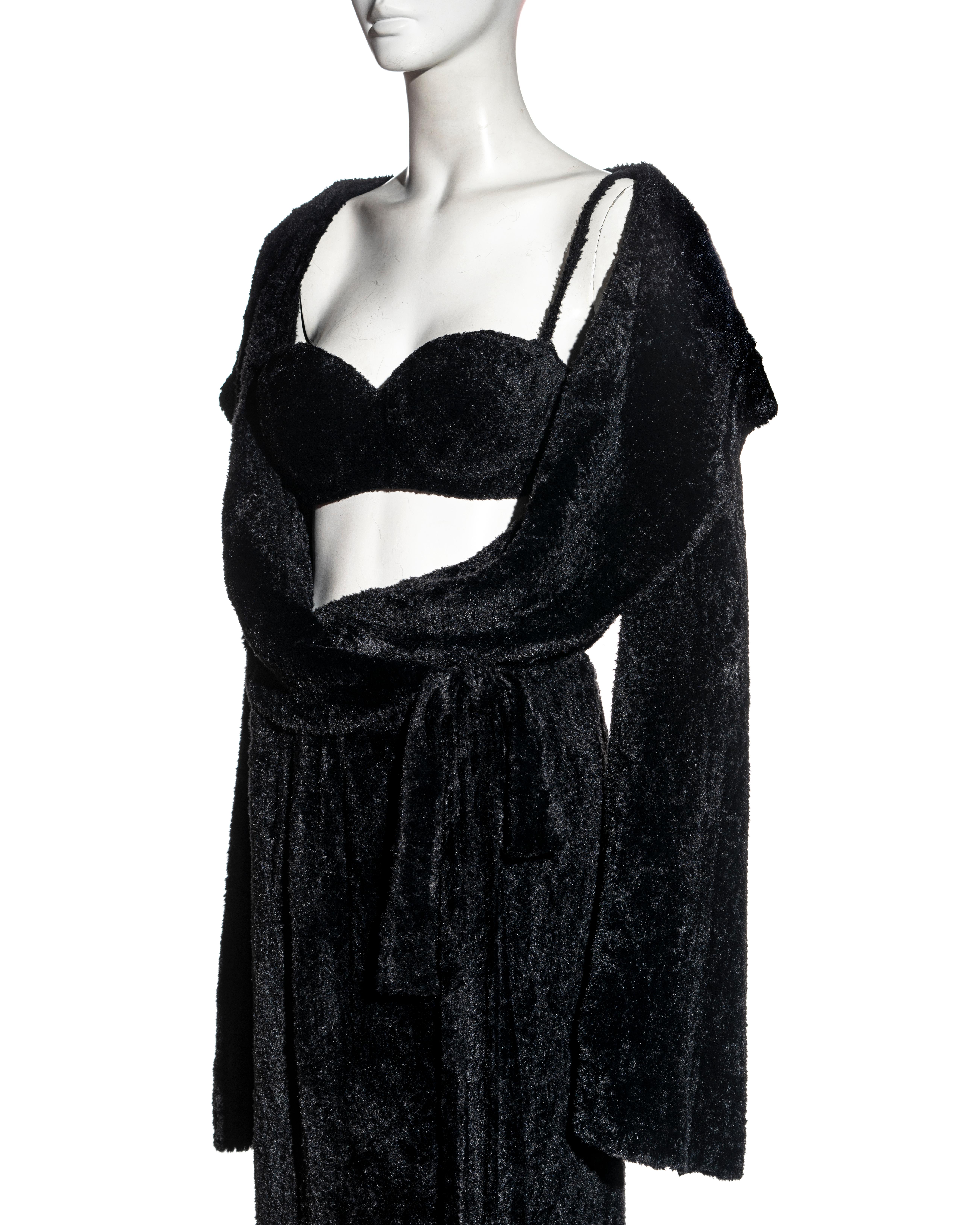 Women's Azzedine Alaia black chenille evening robe and matching bra set, fw 1992