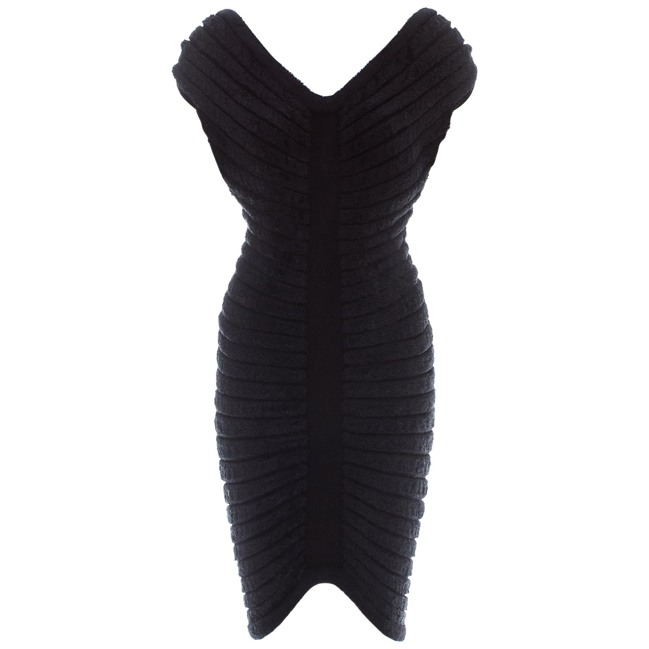 Azzedine Alaia black chenille-knitted 'Houpette' dress, ss 1994  For Sale