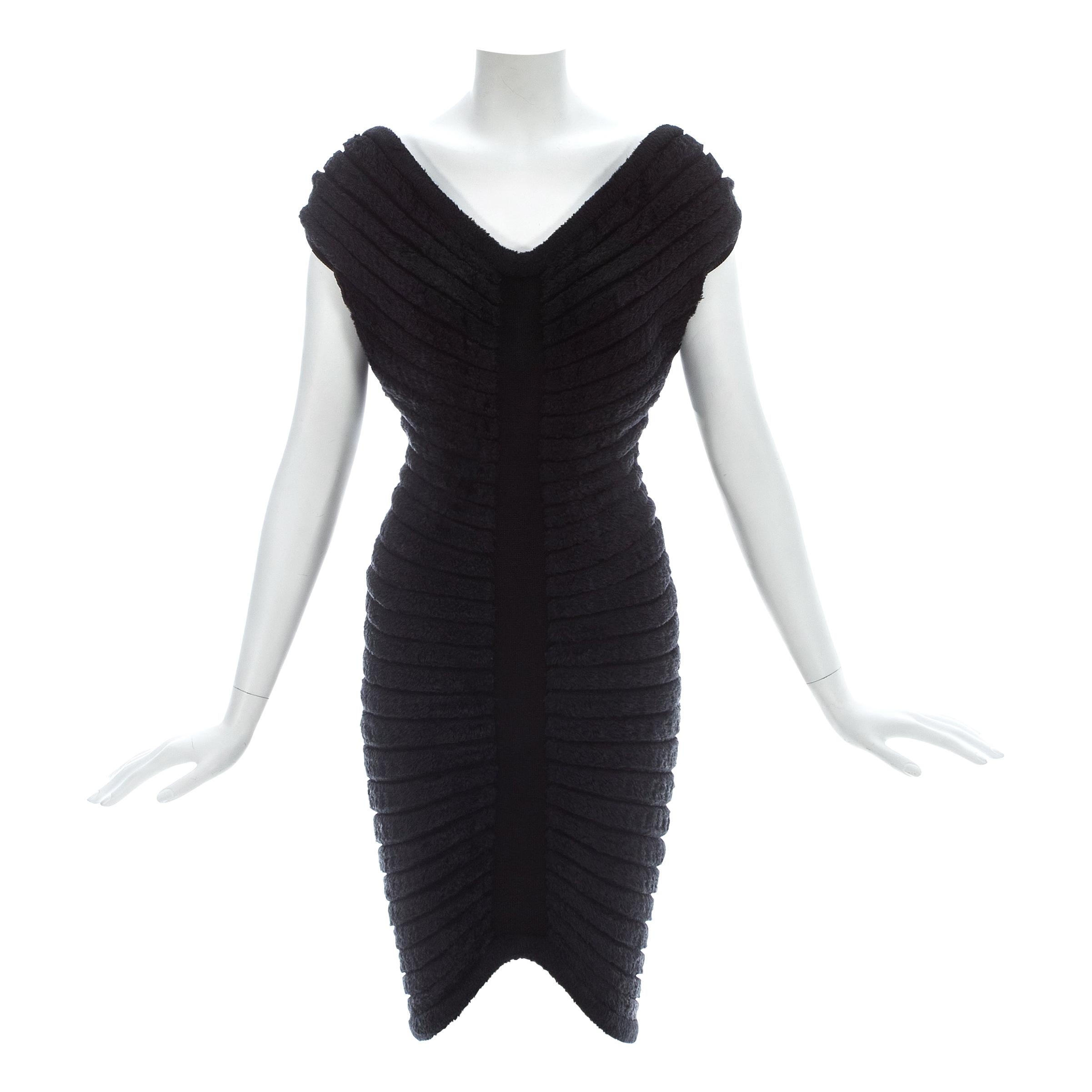 Azzedine Alaia black chenille-knitted 'Houpette' dress, ss 1994 For Sale