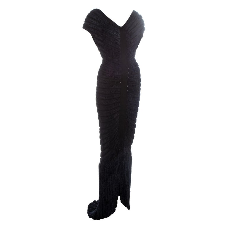 Azzedine Alaia black chenille knitted 'houpette' trained evening dress, ss 1994 For Sale