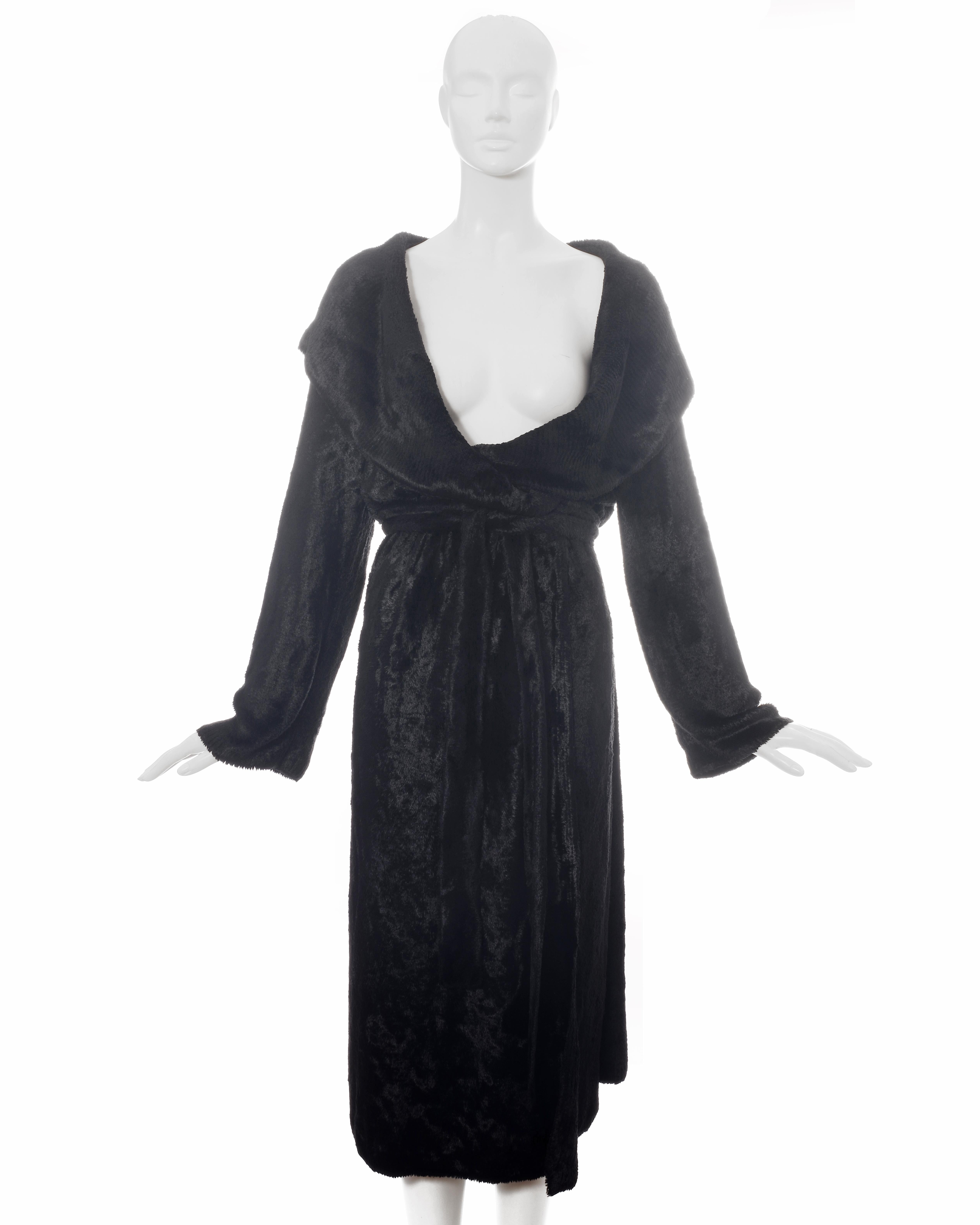 Azzedine Alaia black chenille evening robe with large shawl lapel and belt fastening. 

Fall-Winter 1992
