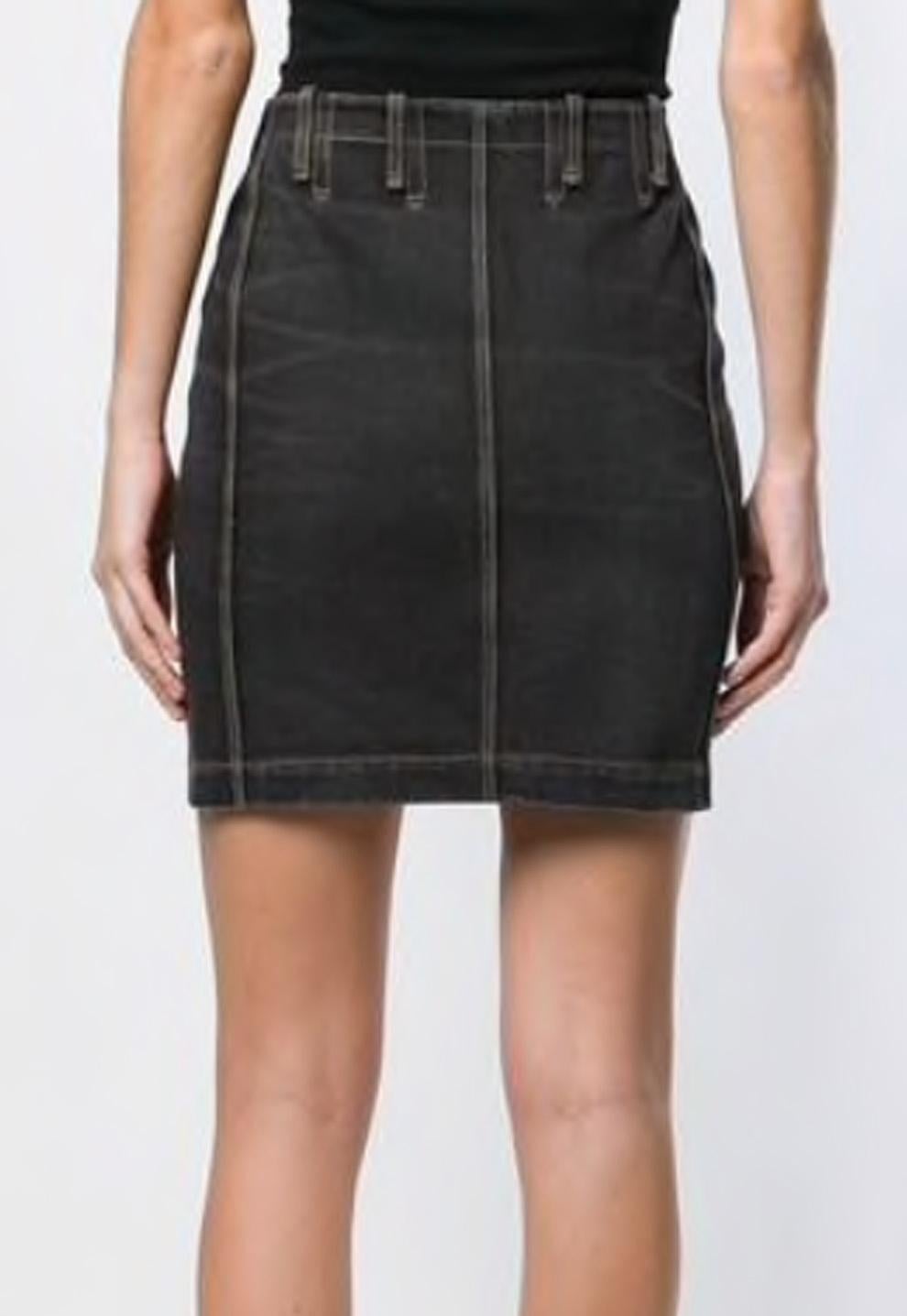 lace up denim skirt black