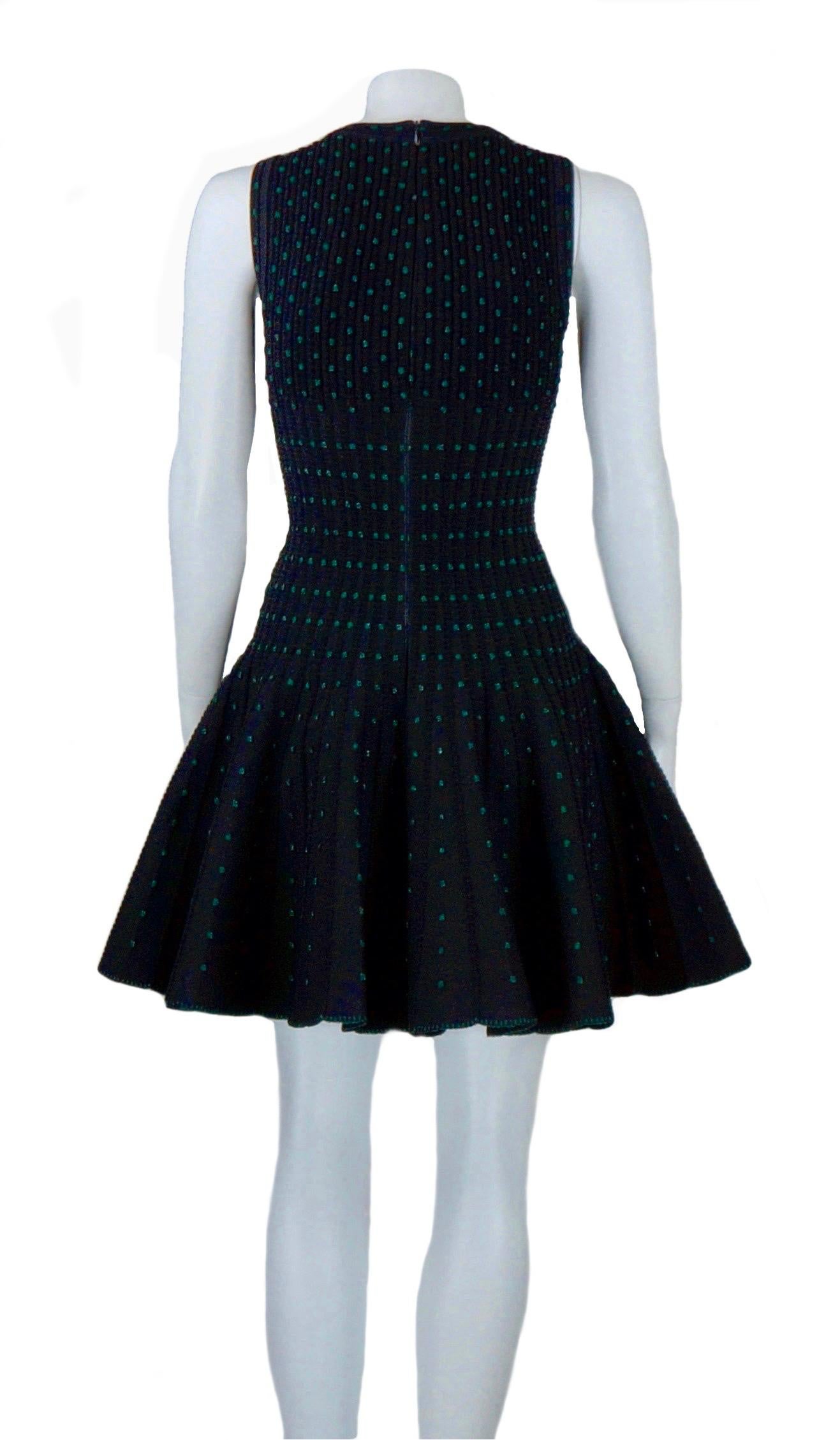 AZZEDINE ALAÏA  black dress and green polka dots  FR 36 In Excellent Condition In Rubiera, RE