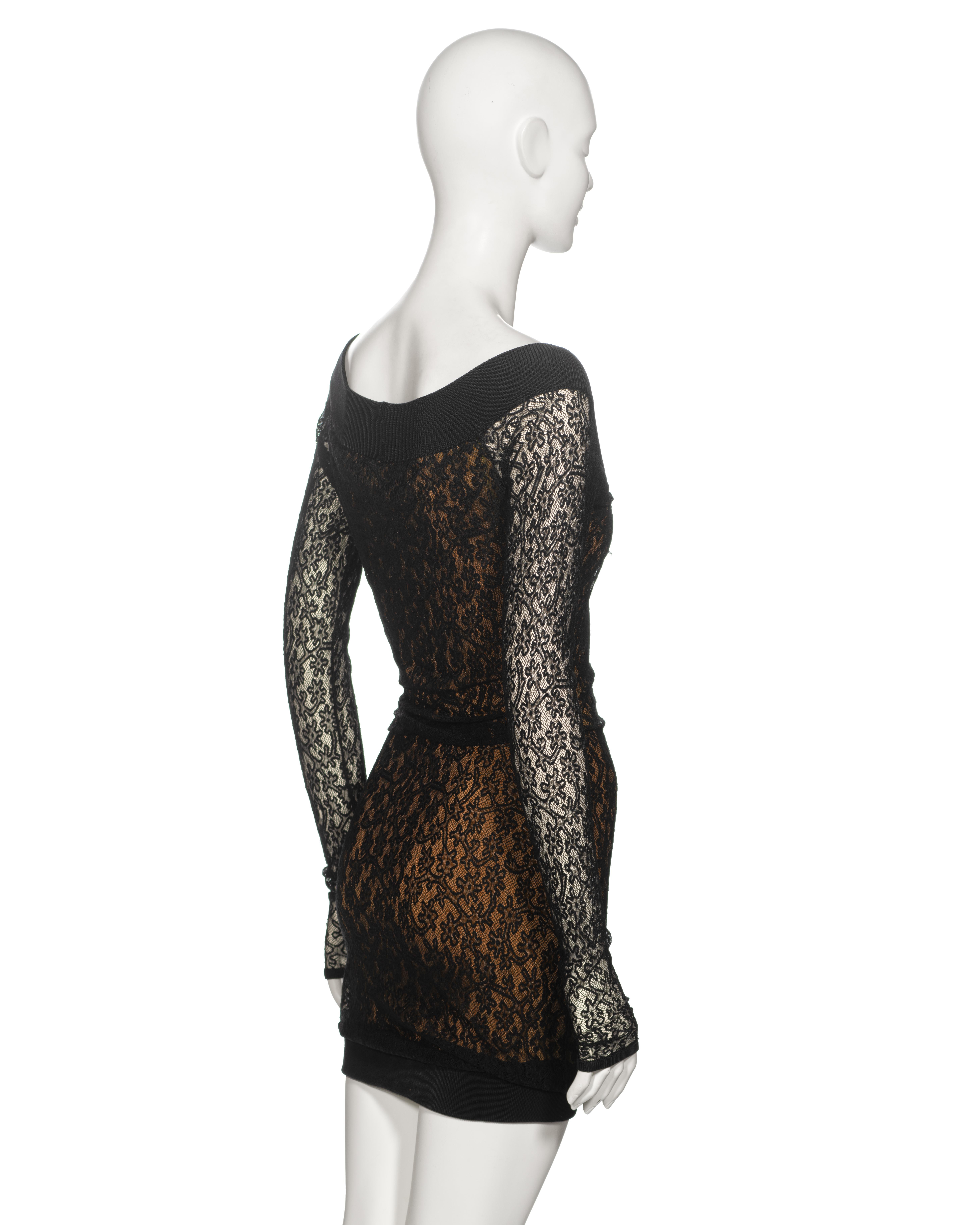 Azzedine Alaia Black Floral Stretch Lace Mini Dress, fw 1990 For Sale 7