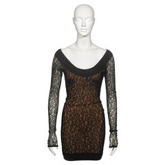 Azzedine Alaia Black Floral Stretch Lace Mini Dress, fw 1990