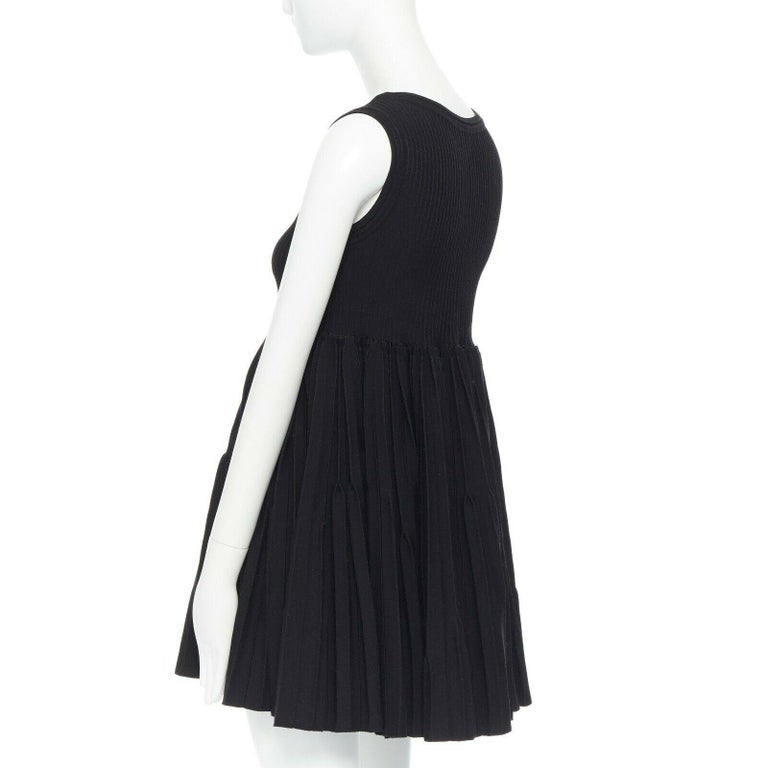 AZZEDINE ALAIA black jacquard knit high waist pleat fit flare dress ...