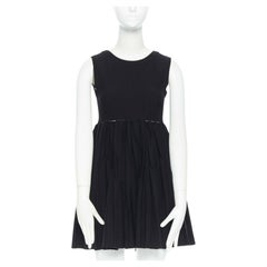 AZZEDINE ALAIA black jacquard knit high waist pleat fit flare dress IT38 XS